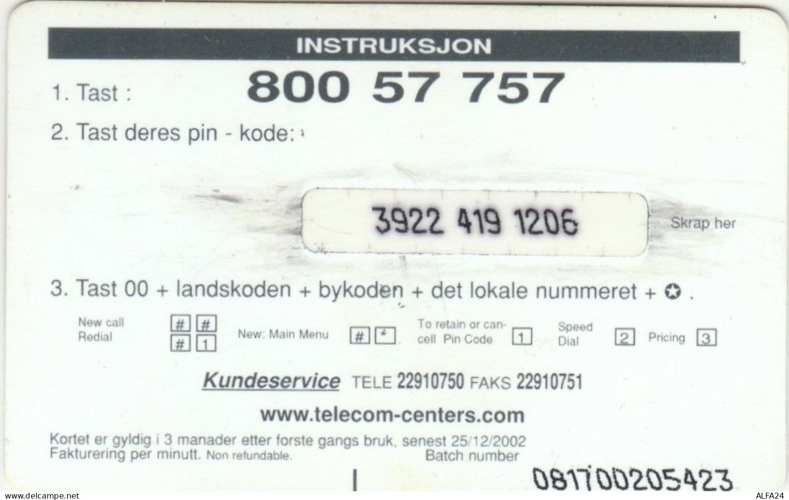 PREPAID PHONE CARD NORVEGIA (CK3772 - Norvège