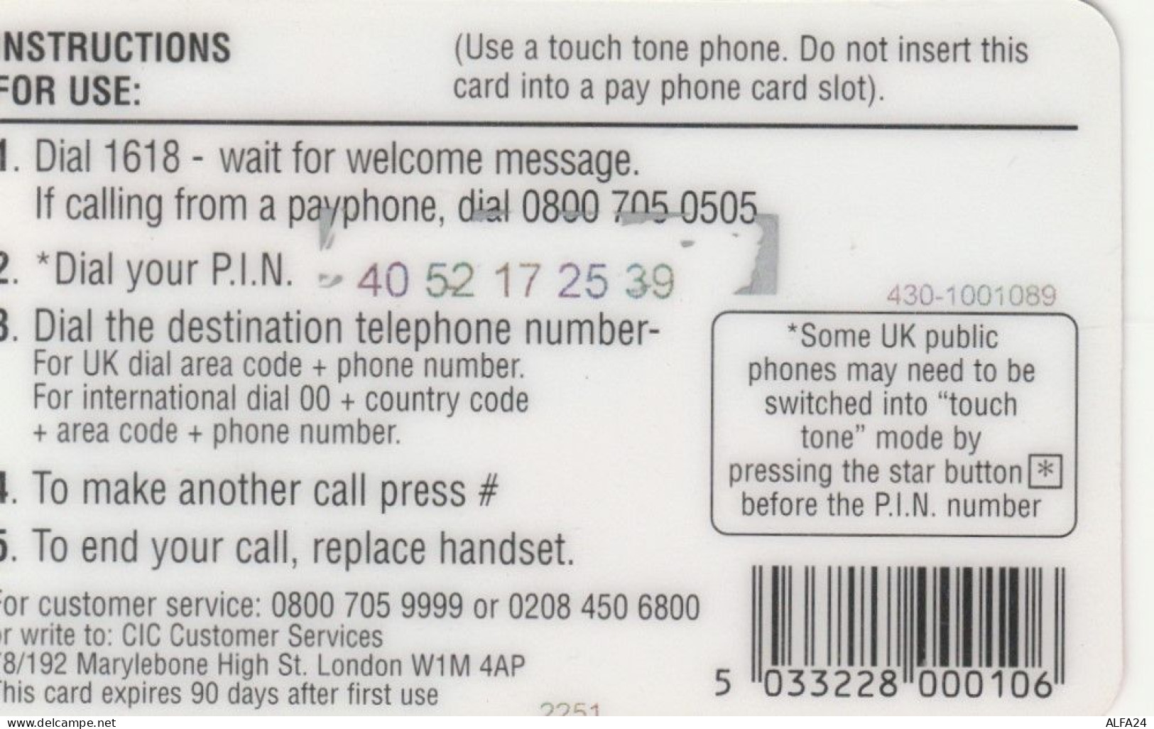 PREPAID PHONE CARD REGNO UNITO (CK3765 - BT Kaarten Voor Hele Wereld (Vooraf Betaald)