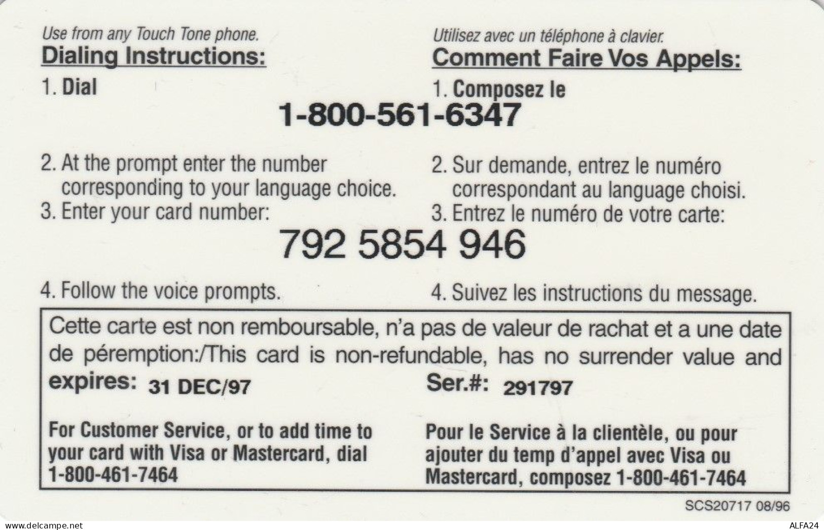 PREPAID PHONE CARD CANADA (CK3756 - Canada