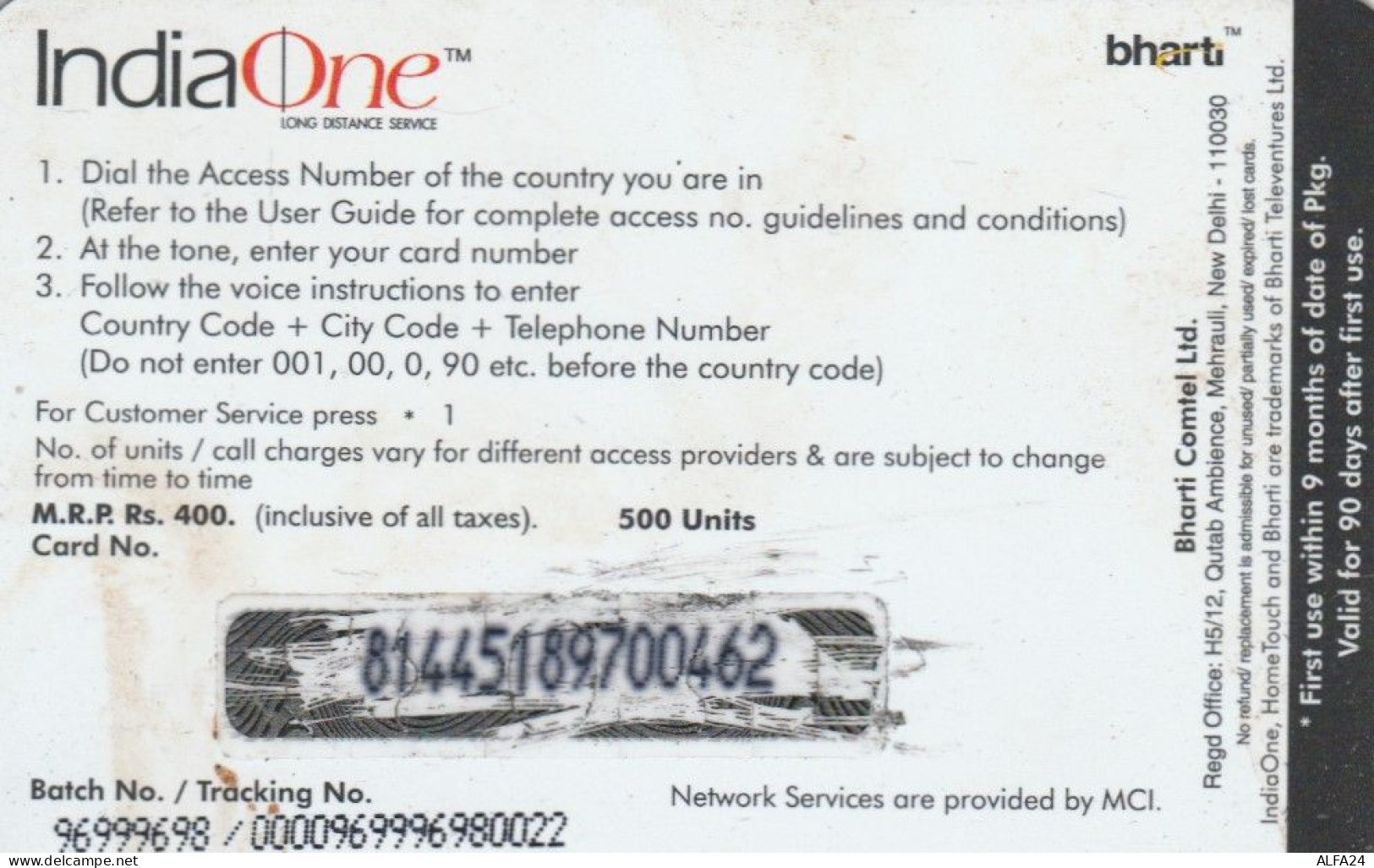 PREPAID PHONE CARD INDIA (CK3749 - Indien