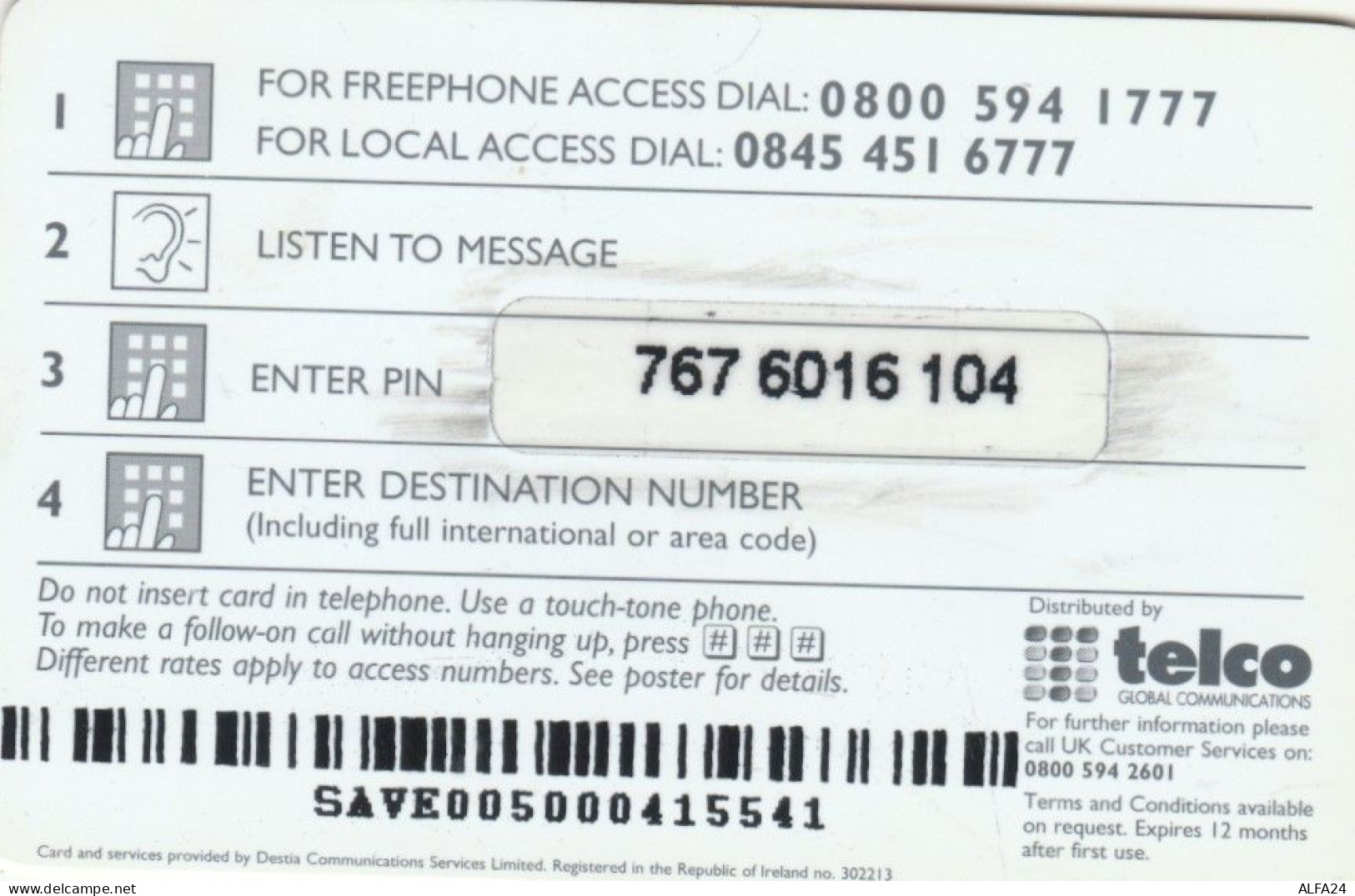 PREPAID PHONE CARD UK (CK3732 - Other & Unclassified