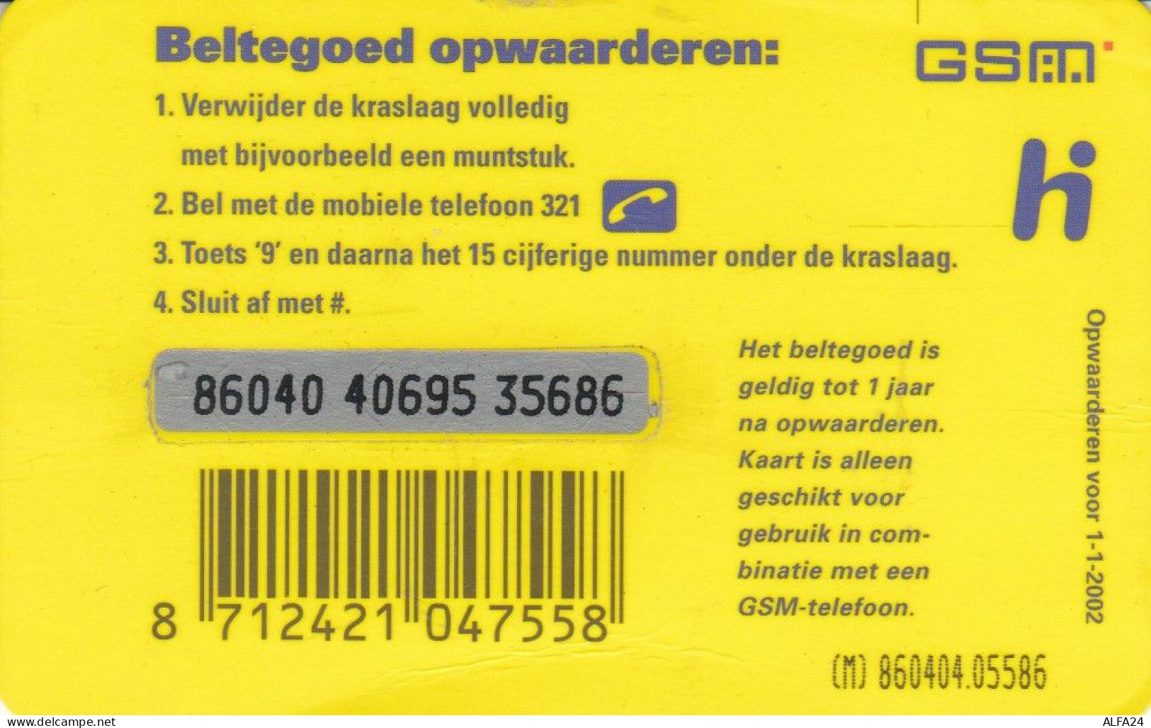 PREPAID PHONE CARD OLANDA PAESI BASSI (CK3730 - GSM-Kaarten, Bijvulling & Vooraf Betaalde