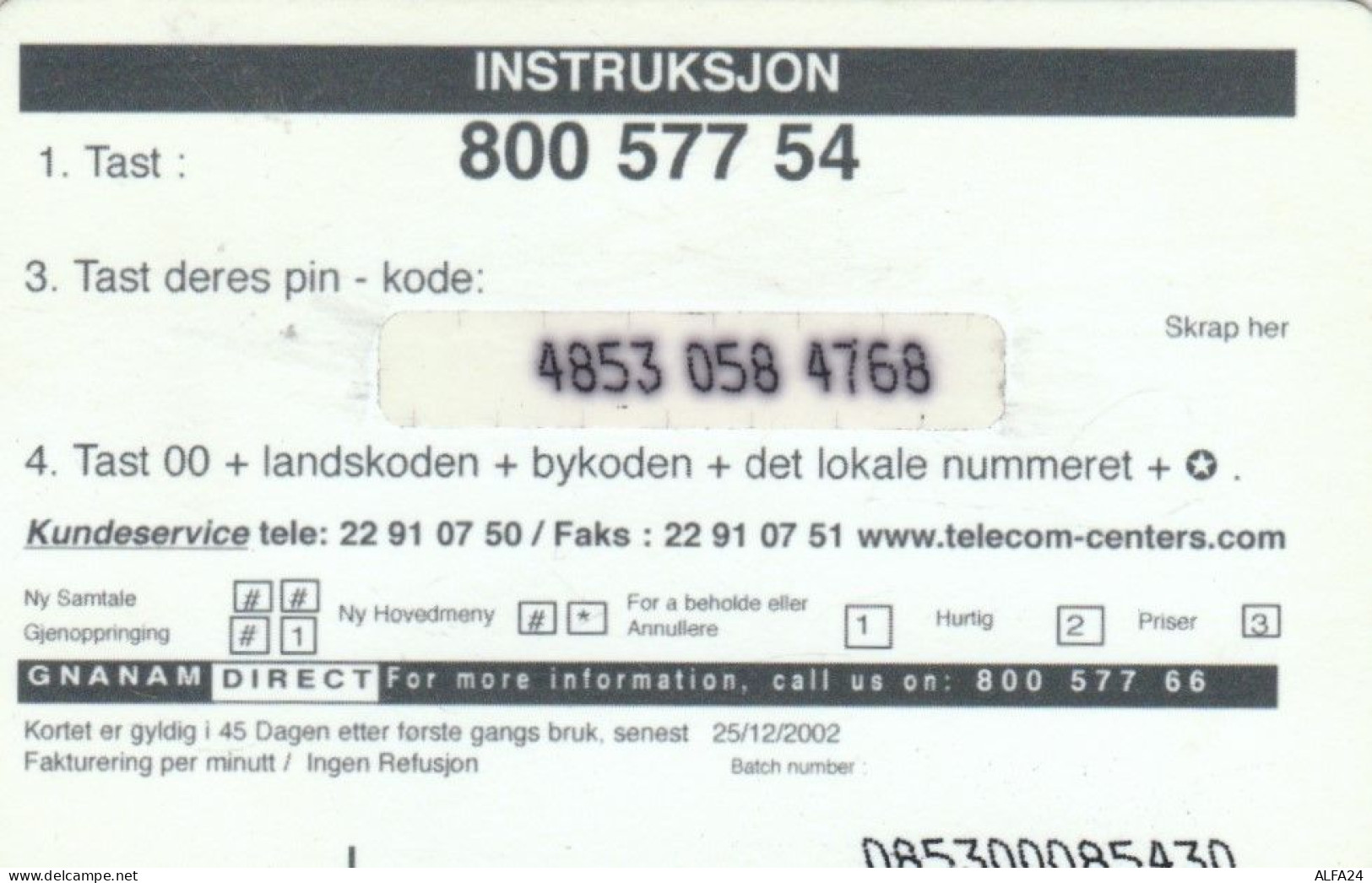 PREPAID PHONE CARD NORVEGIA (CK3686 - Norway