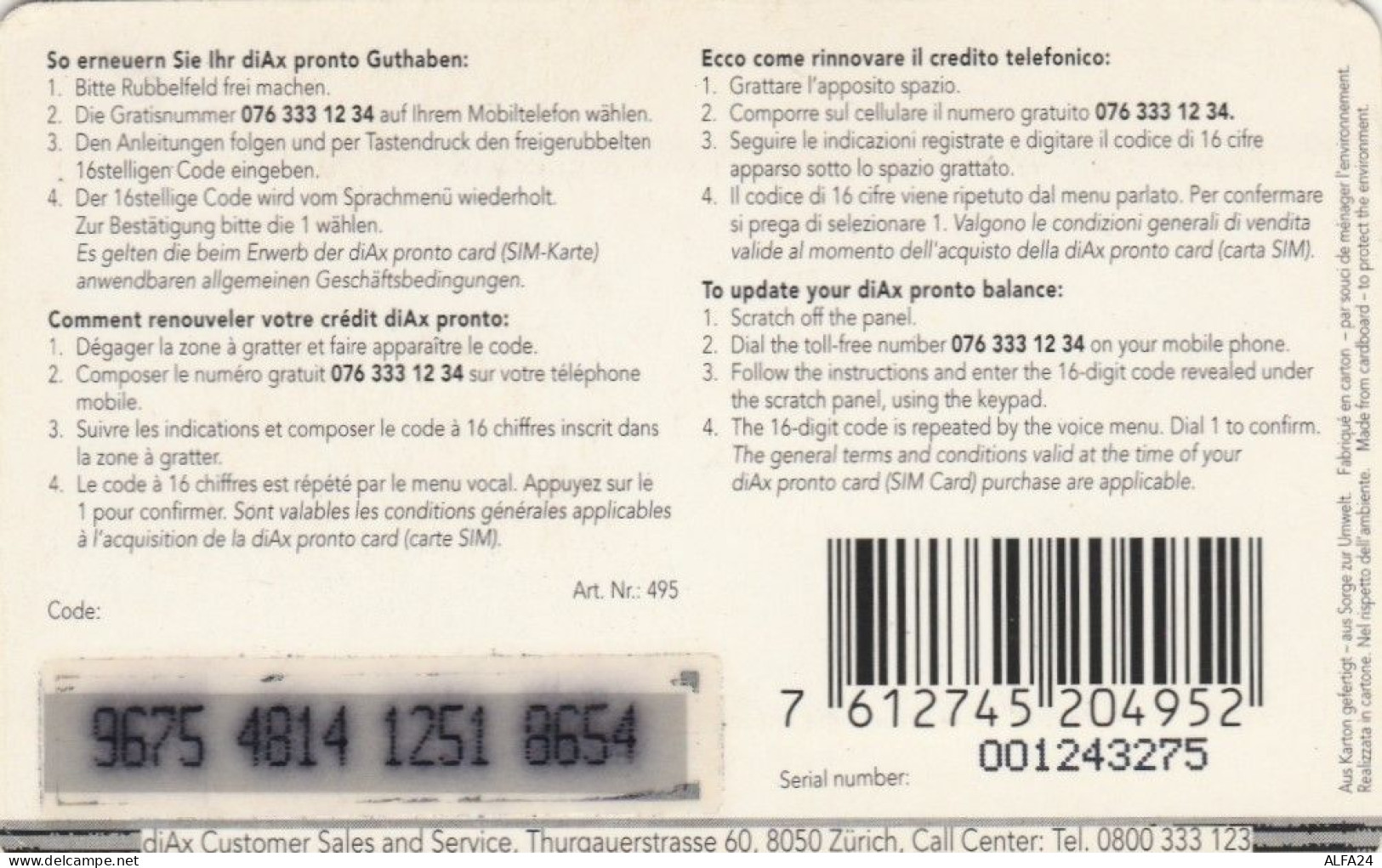 PREPAID PHONE CARD SVIZZERA (CK3560 - Suisse