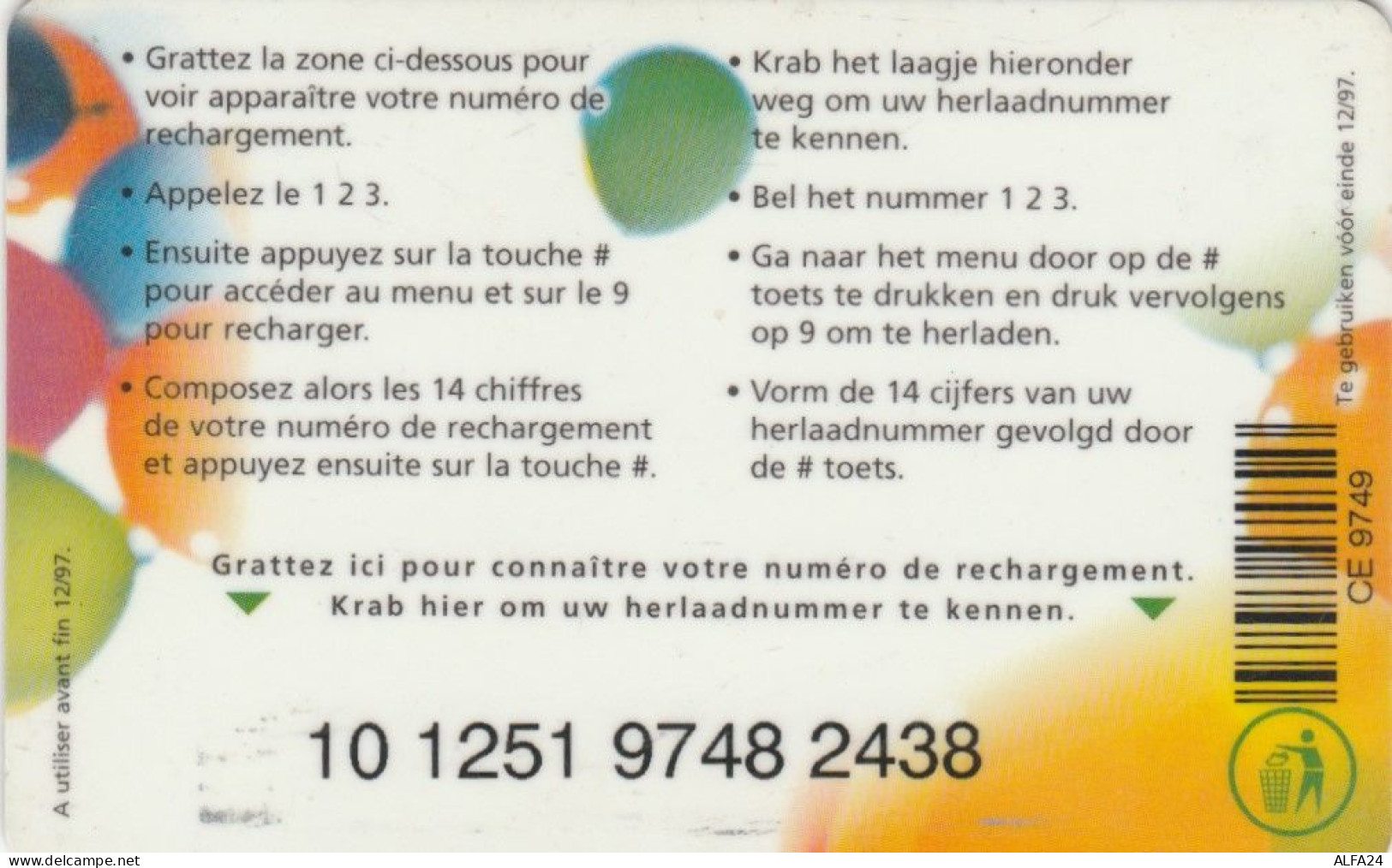 PREPAID PHONE CARD BELGIO (CK3542 - GSM-Kaarten, Herlaadbaar & Voorafbetaald