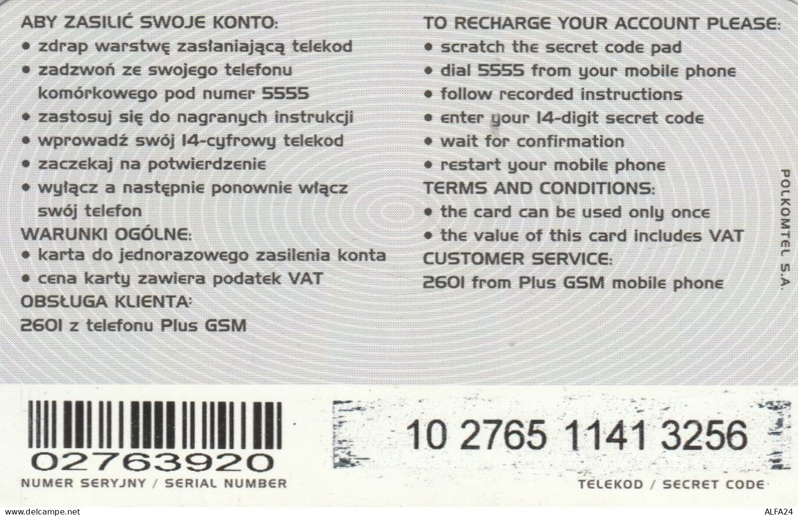 PREPAID PHONE CARD POLONIA (CK3555 - Pologne