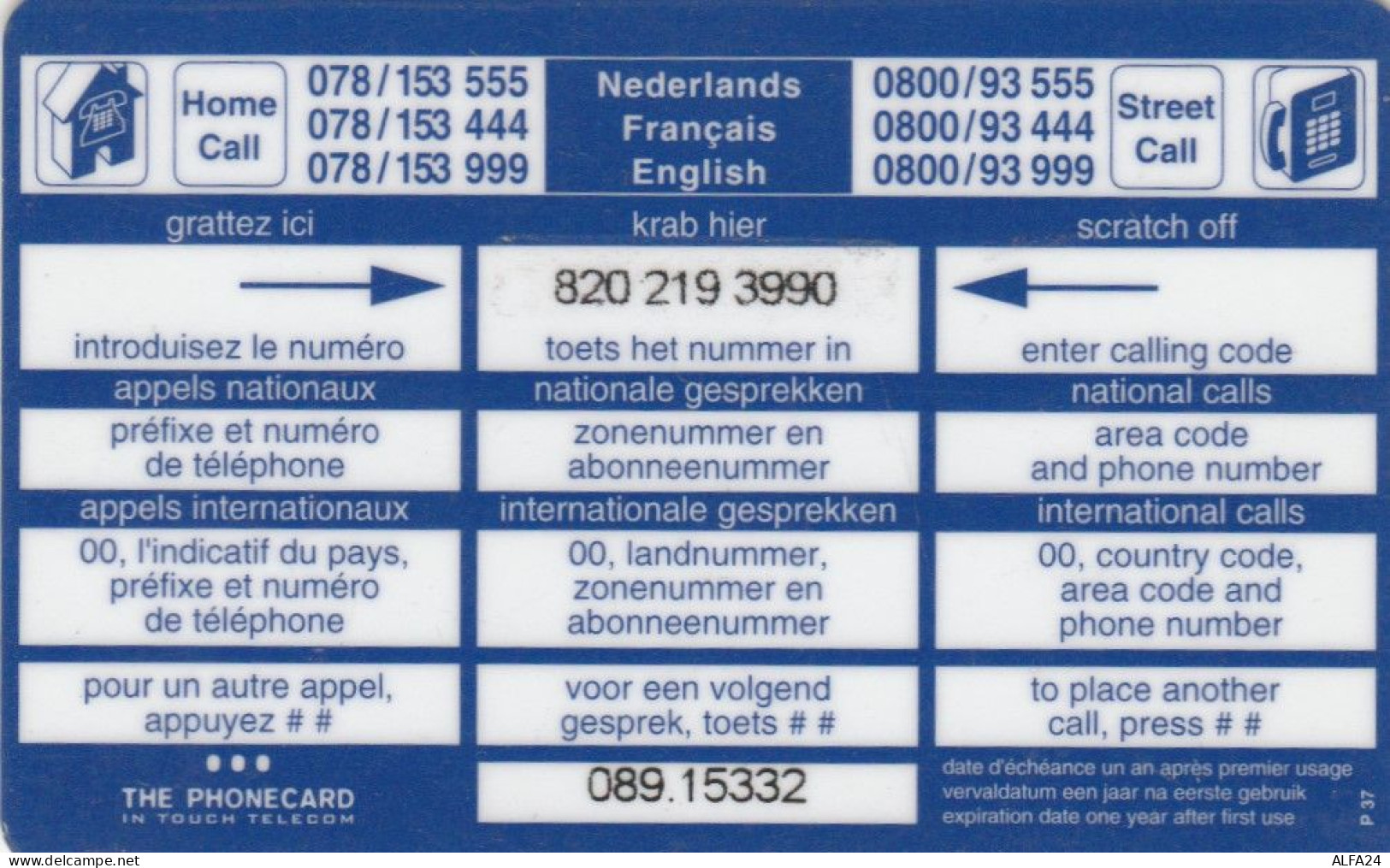 PREPAID PHONE CARD BELGIO (CK3484 - GSM-Kaarten, Herlaadbaar & Voorafbetaald
