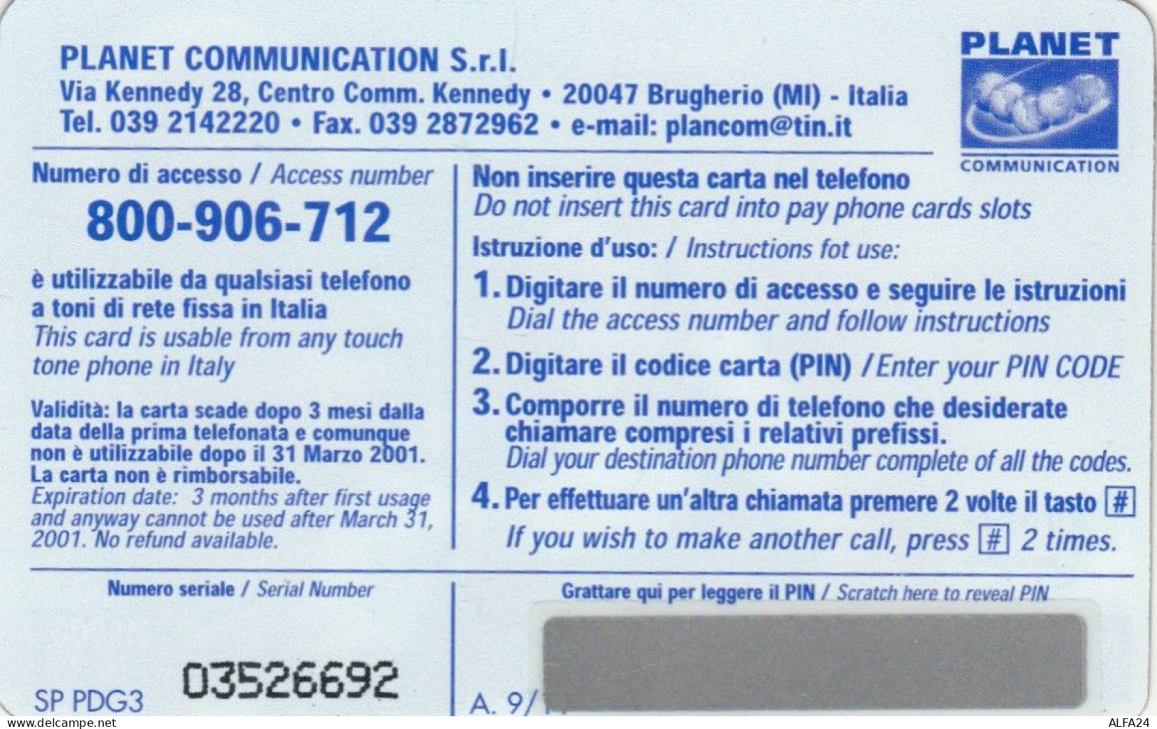 PREPAID PHONE CARD ITALIA PLANET (CK3274 - Schede GSM, Prepagate & Ricariche