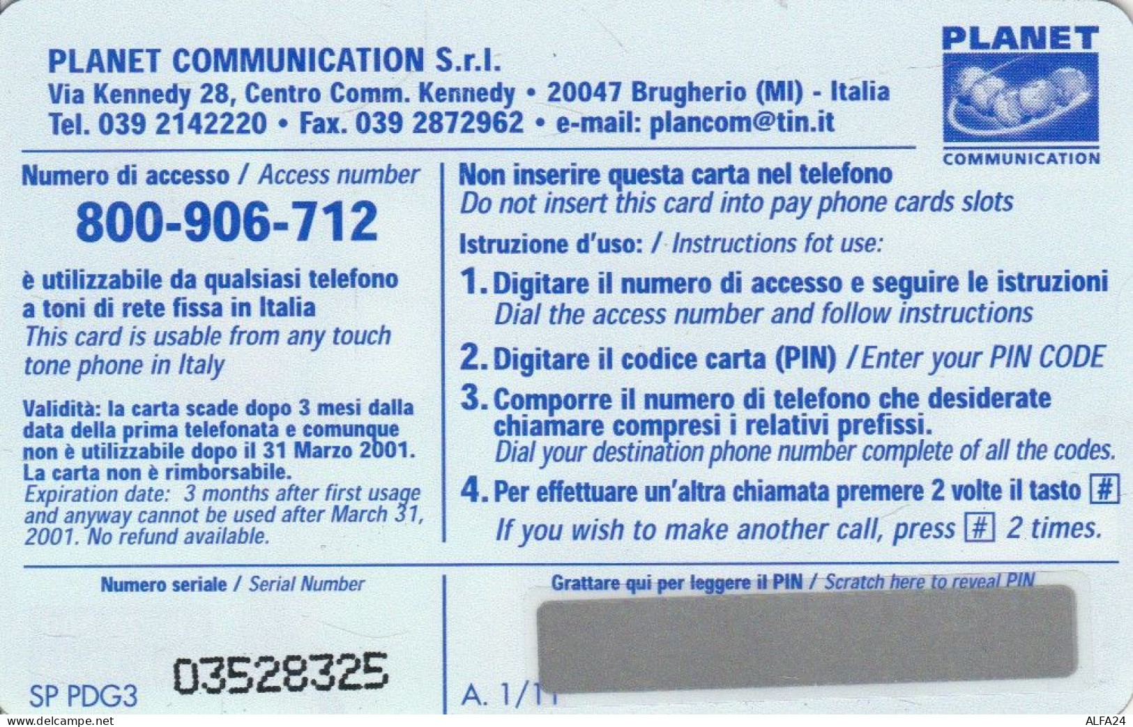 PREPAID PHONE CARD ITALIA PLANET (CK3275 - Schede GSM, Prepagate & Ricariche