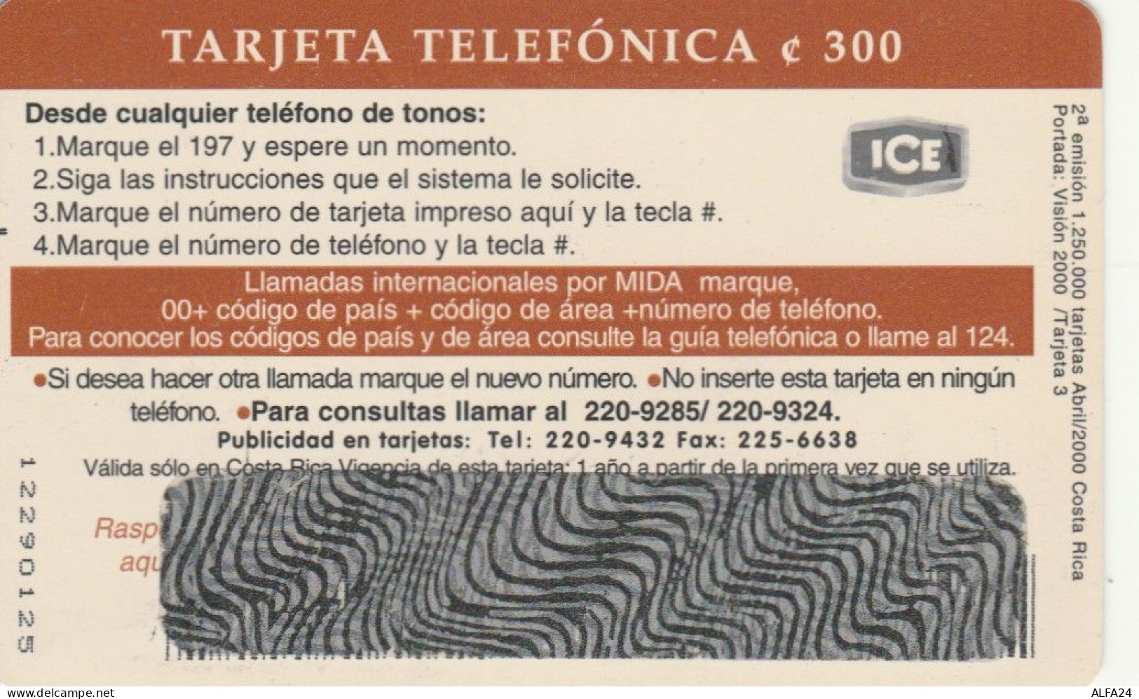 PREPAID PHONE CARD COSTARICA (CK3245 - Costa Rica