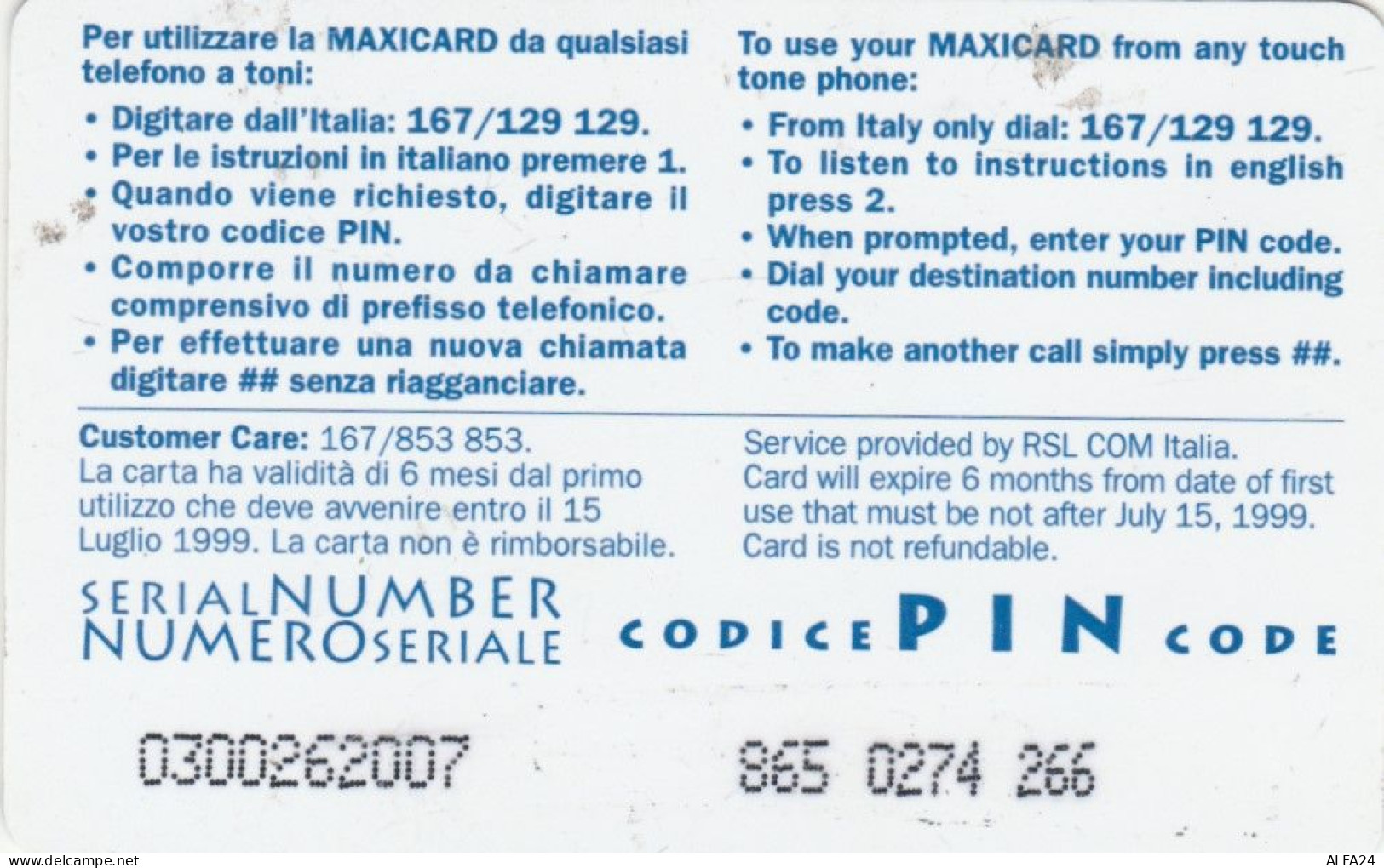 PREPAID PHONE CARD ITALIA RLSCOM (CK3206 - Schede GSM, Prepagate & Ricariche
