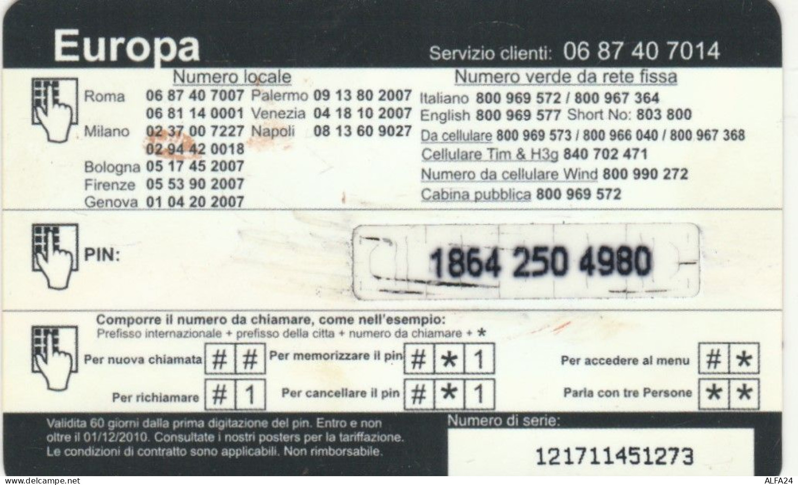 PREPAID PHONE CARD ITALIA (CK3190 - Schede GSM, Prepagate & Ricariche