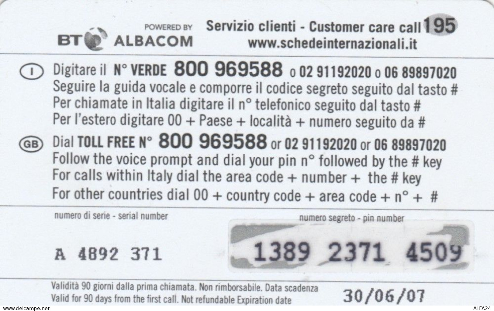 PREPAID PHONE CARD ITALIA ALBACOM (CK3176 - Schede GSM, Prepagate & Ricariche