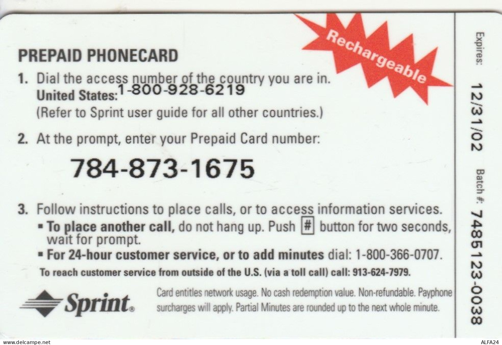 PREPAID PHONE CARD STATI UNITI SPRINT (CK4491 - Sprint