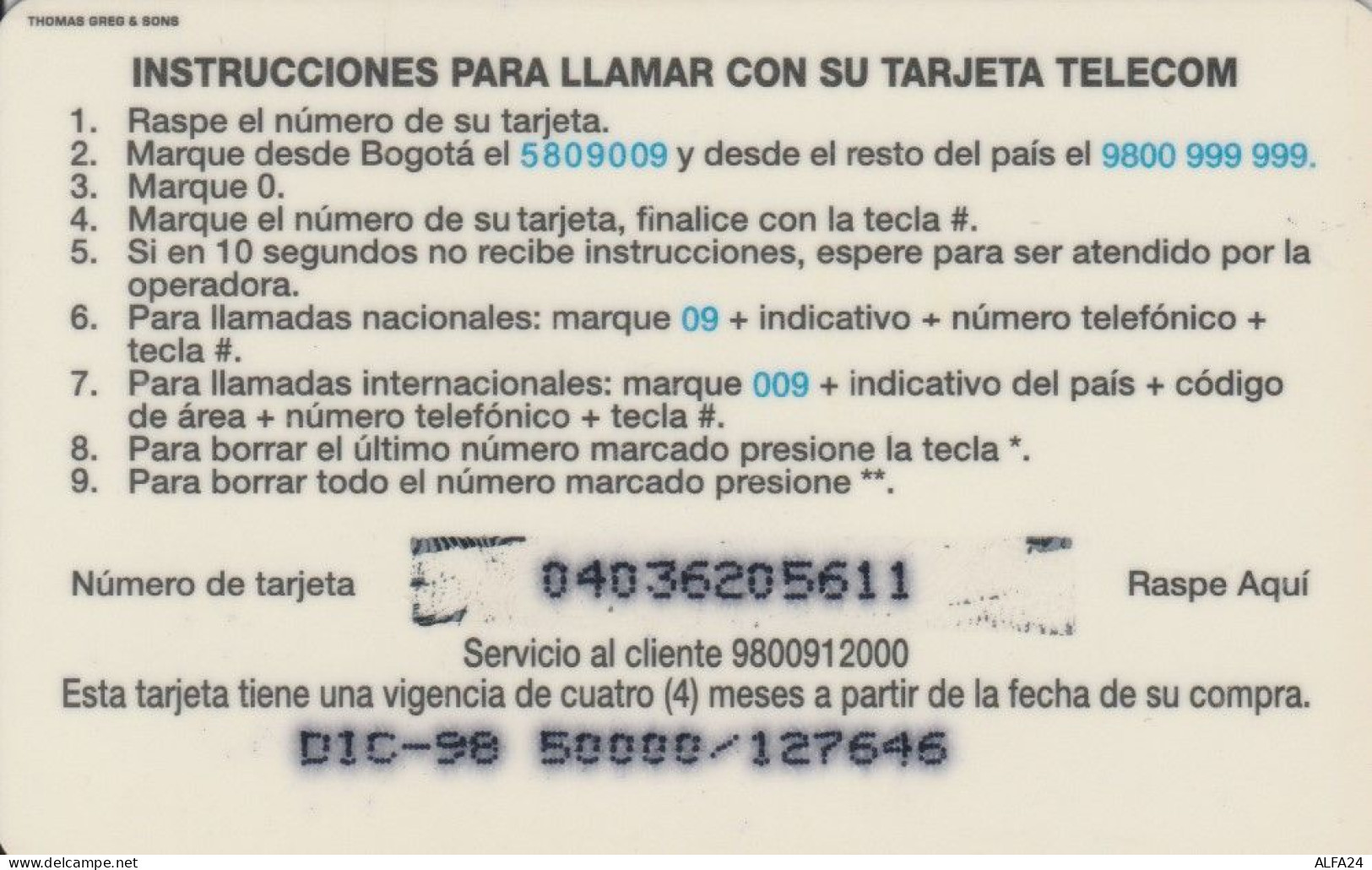 PREPAID PHONE CARD COLOMBIA (CK4471 - Colombie