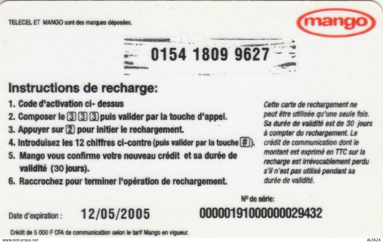 PREPAID PHONE CARD BURKINA FASO (CK4124 - Burkina Faso