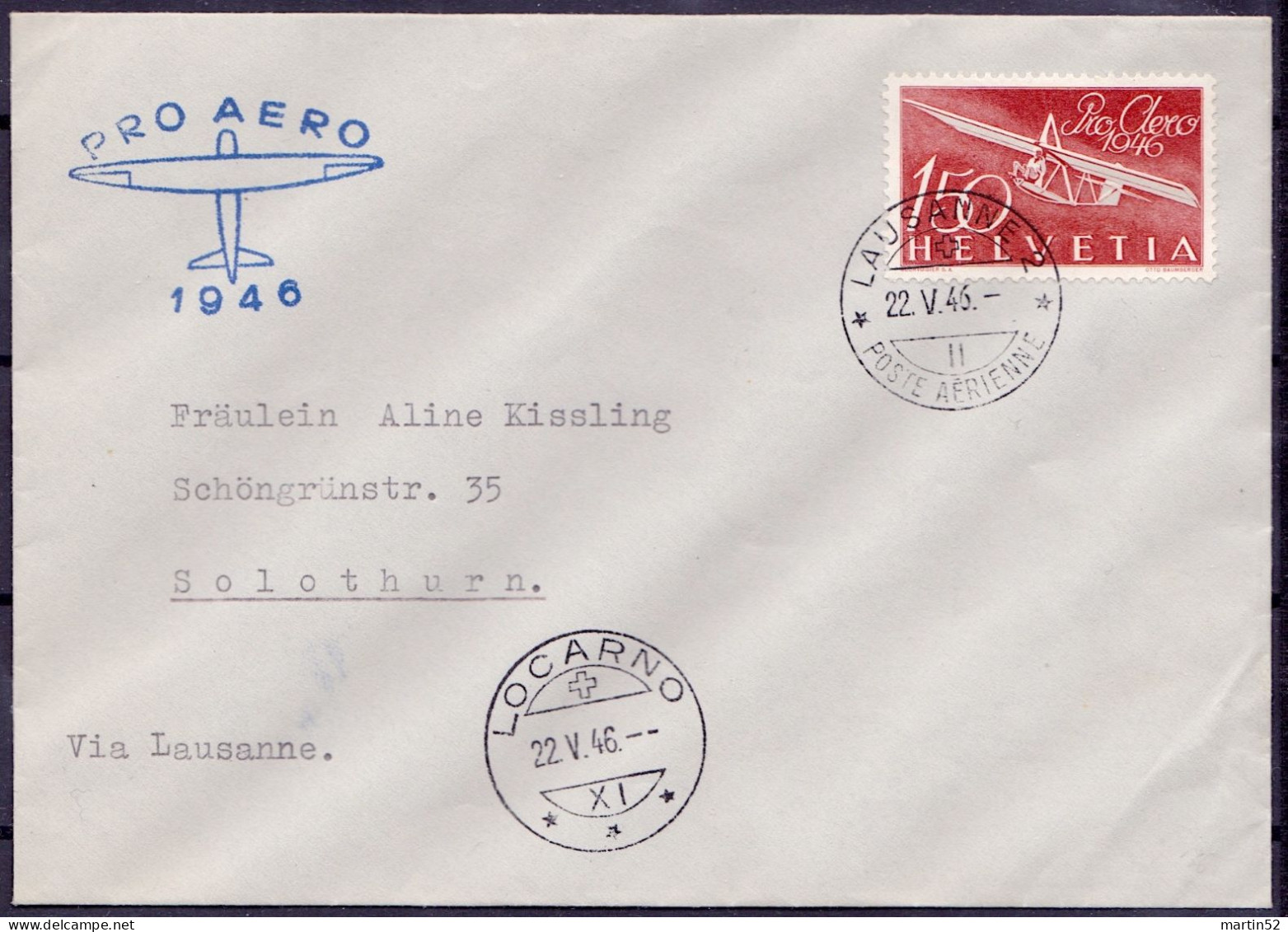 Schweiz Suisse 1946: Pro Aero "Gleiter Zögling" Zu F41 Mi 470 Yv PA 40 Mit Stempel LAUSANNE 22.V.46 (Zu CHF 50.00) - Oblitérés