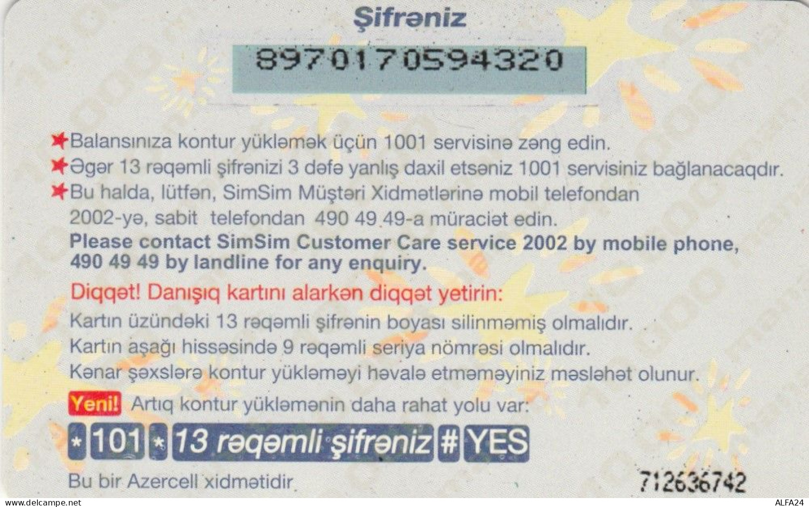 PREPAID PHONE CARD AZERBAJAN (CK4628 - Azerbeidzjan