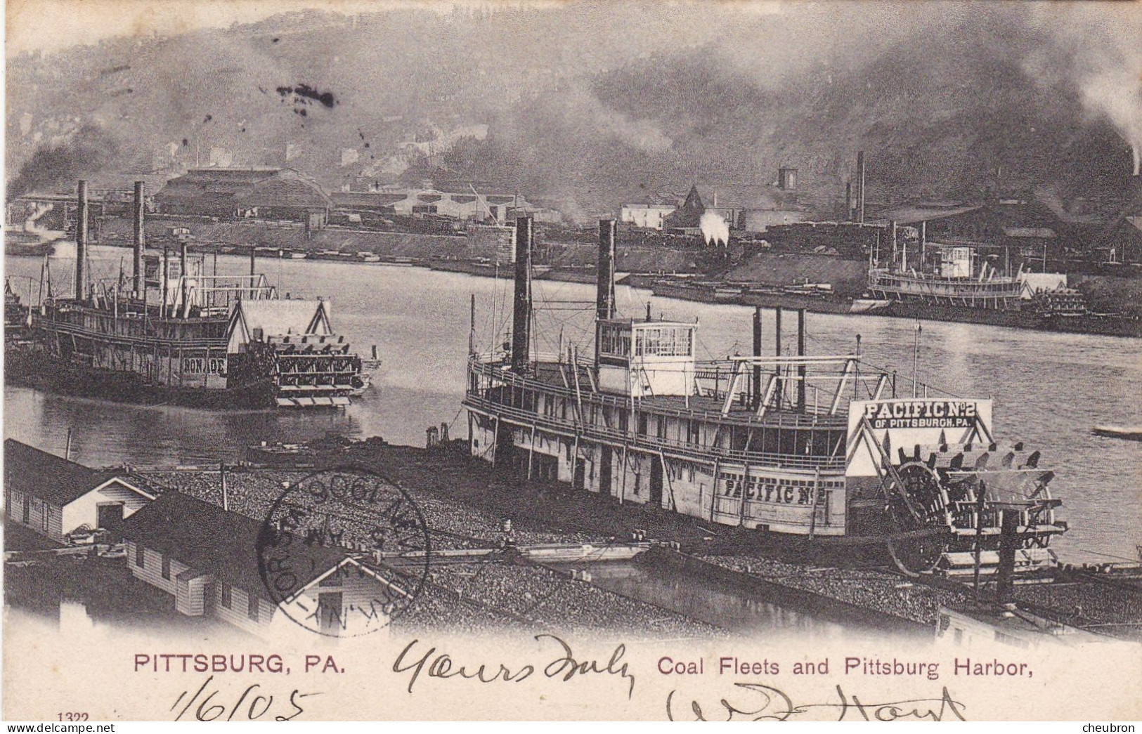 ETATS UNIS. PITTSBURG.  COAL FLEETS AND PITTSBURG HARBOR. ANNEE 1908 + TEXTE - Pittsburgh
