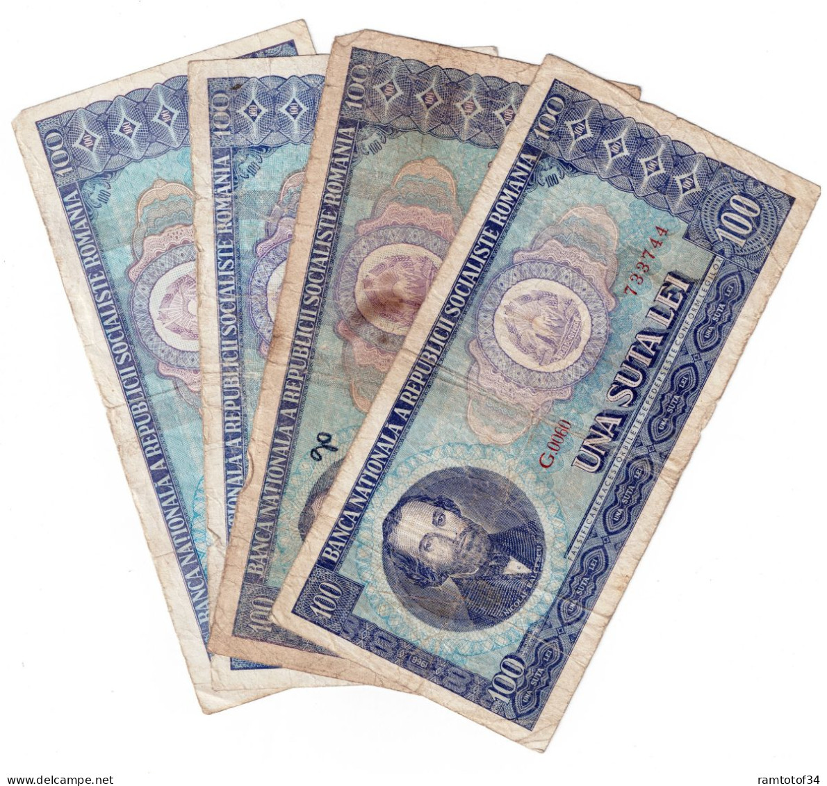 ROUMANIE - Lot 4 Billets De 100 Lei 1966 - Roumanie