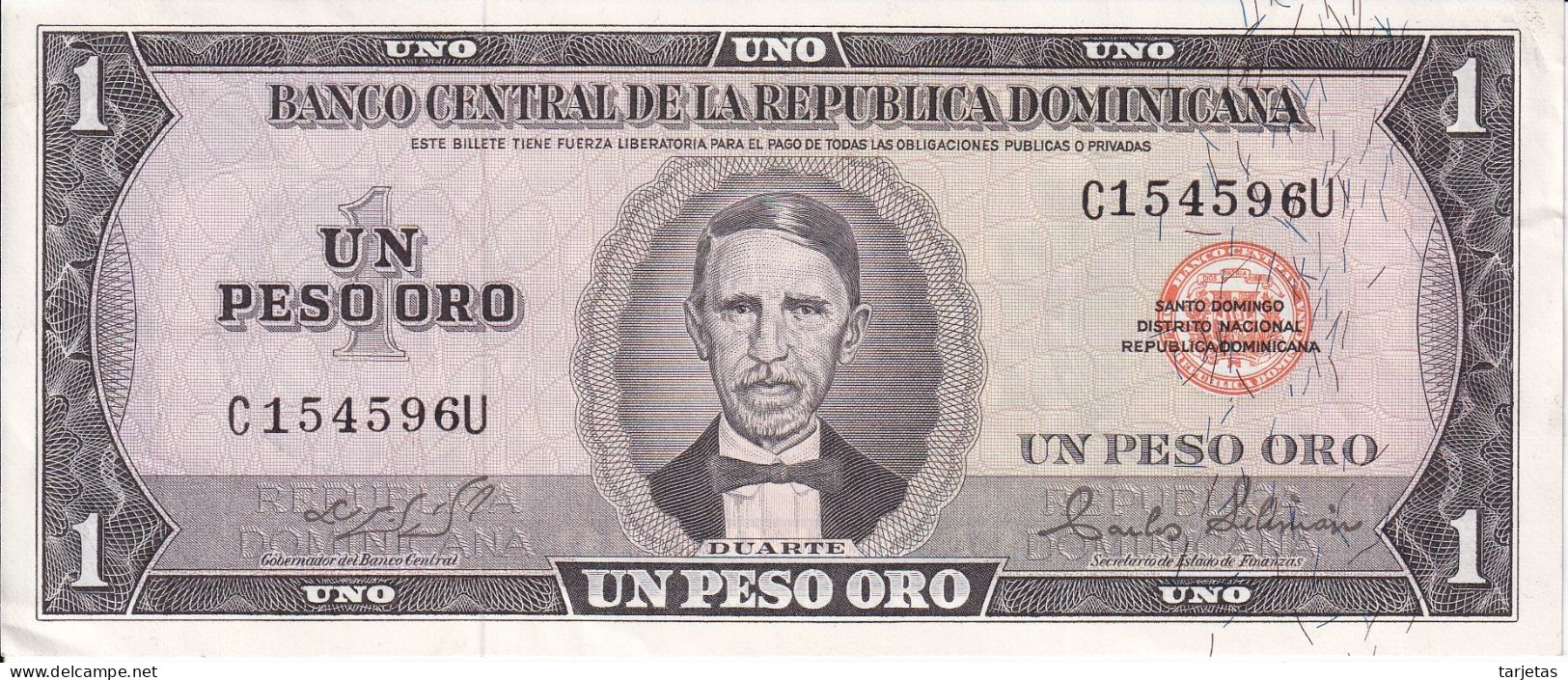 BILLETE DE LA REPUBLICA DOMINICANA DE 1 PESO ORO DEL AÑO 1975 DE DUARTE CALIDAD EBC (XF) (BANKNOTE) - República Dominicana