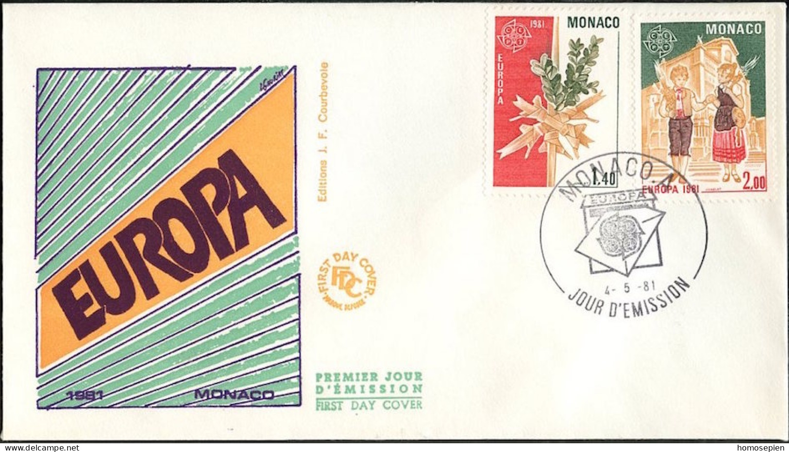 Europa CEPT 1981 Monaco FDC4 Y&T N°1273 à 1274 - Michel N°1473 à 1474 - 1981