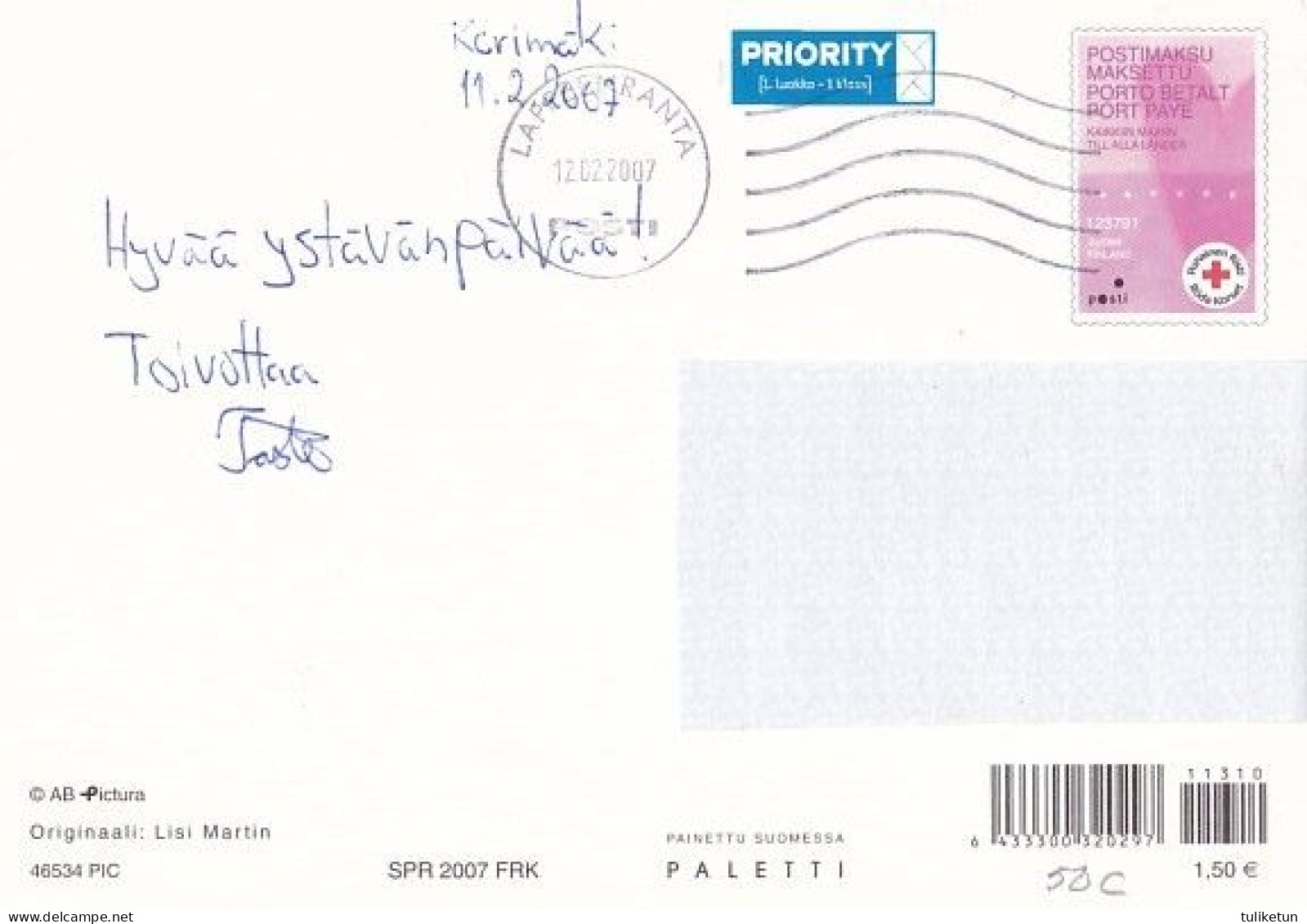 Postal Stationery - Dog Is Carrying Flower - Rose - Lisi Martin - Red Cross 2007 - Suomi Finland - Postage Paid - Entiers Postaux