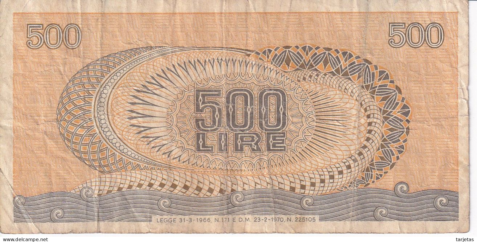 BILLETE DE ITALIA DE 500 LIRAS DEL AÑO 1970 -MEDUSA  (BANKNOTE) - 500 Liras