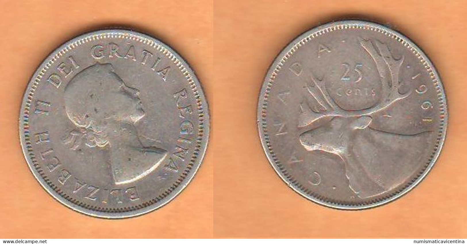 Canada 25 Cents Quarter 1961 Queen Elizabeth Silver Coin - Canada