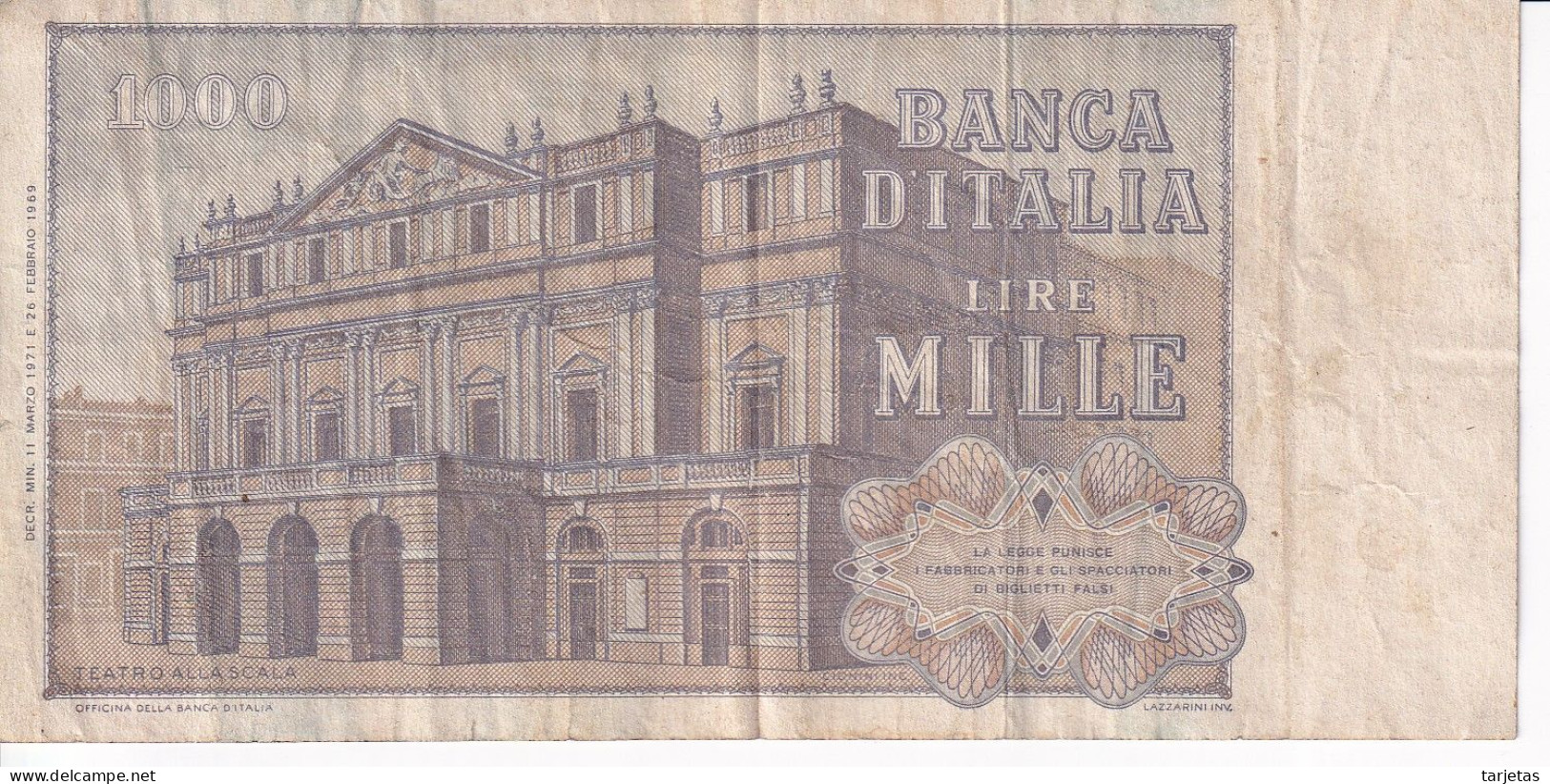 BILLETE DE ITALIA DE 1000 LIRAS DEL AÑO 1971 DE VERDI  (BANKNOTE) - 1000 Lire