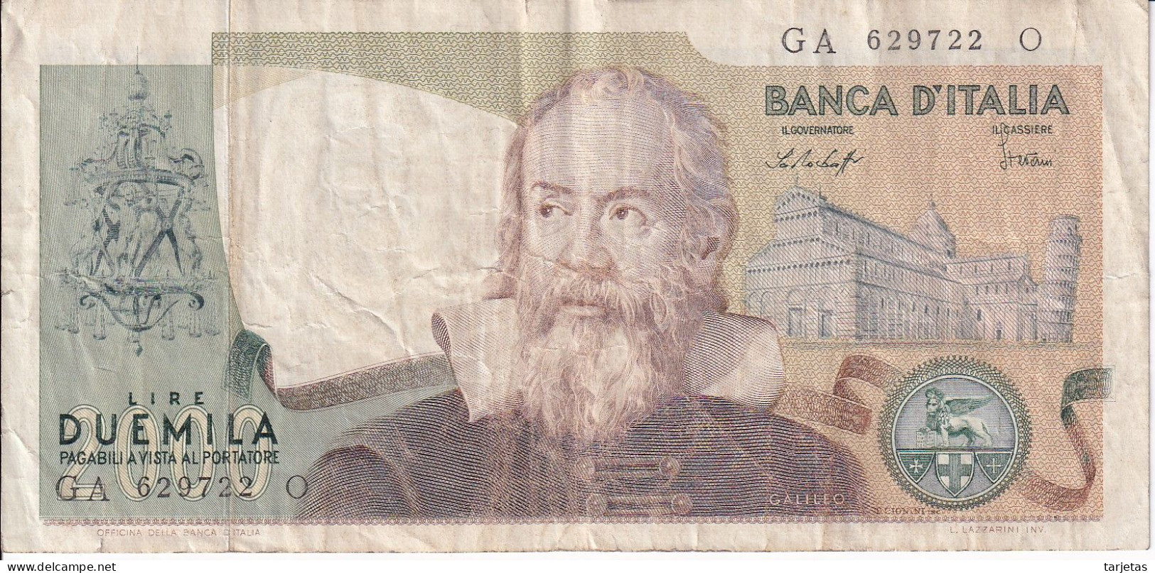 BILLETE DE ITALIA DE 2000 LIRAS DEL AÑO 1976 DE GALILEO  (BANKNOTE) - 2.000 Lire