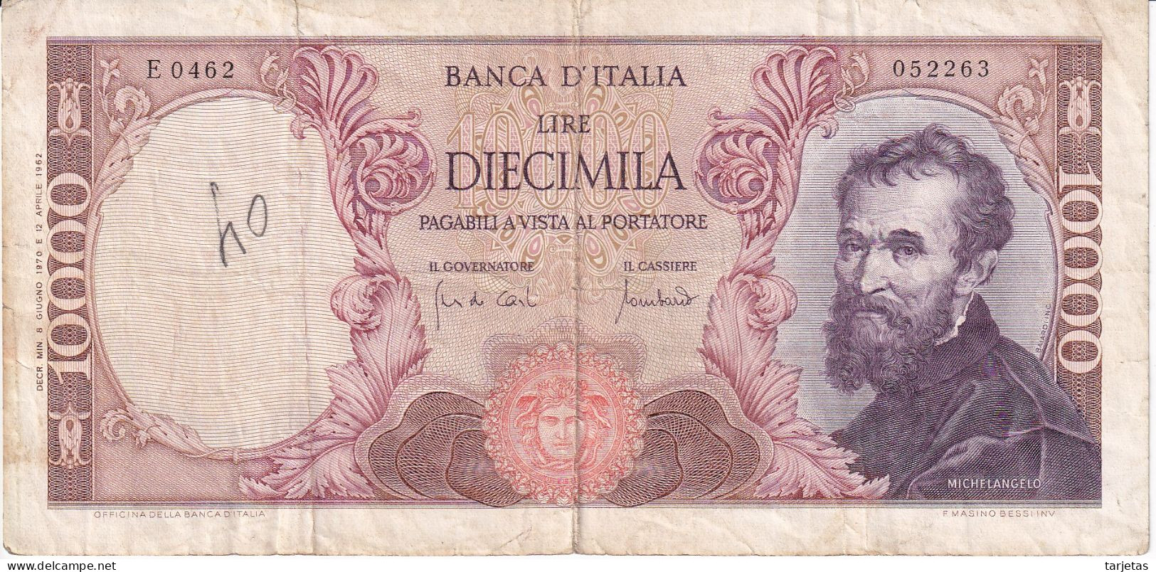 BILLETE DE ITALIA DE 10000 LIRAS DEL AÑO 1970 DE MICHELANGELO (BANKNOTE) - 10000 Liras