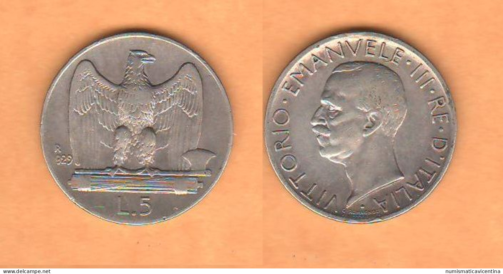 Italia Regno 5 Lire 1929 ** Colombina Silver Coin - 1900-1946 : Victor Emmanuel III & Umberto II