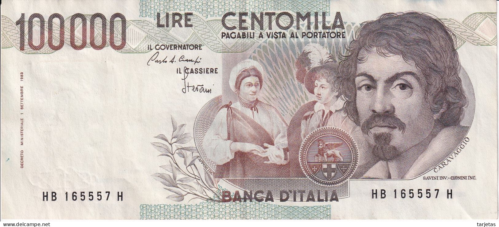 BILLETE DE ITALIA DE 100000 LIRAS DEL AÑO 1983 SERIE HB DE CARAVAGGIO CALIDAD EBC (XF) (BANKNOTE-BANK NOTE) - 100000 Liras