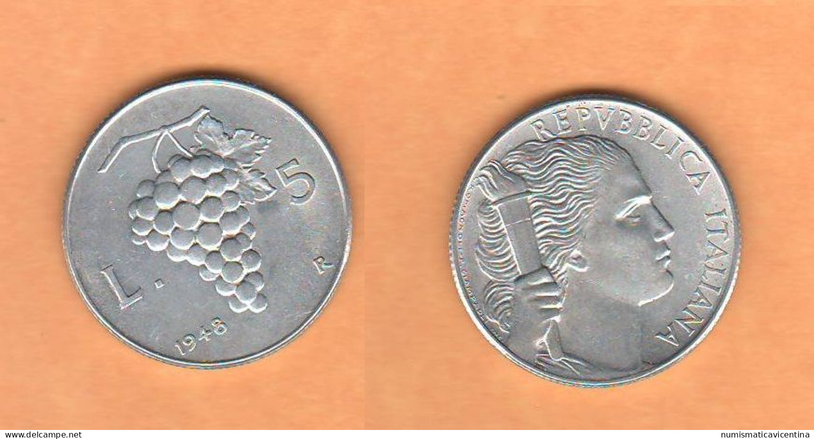 Italia Repubblica 5 Lire 1948  Aluminum Coin Italie Italy - 5 Liras