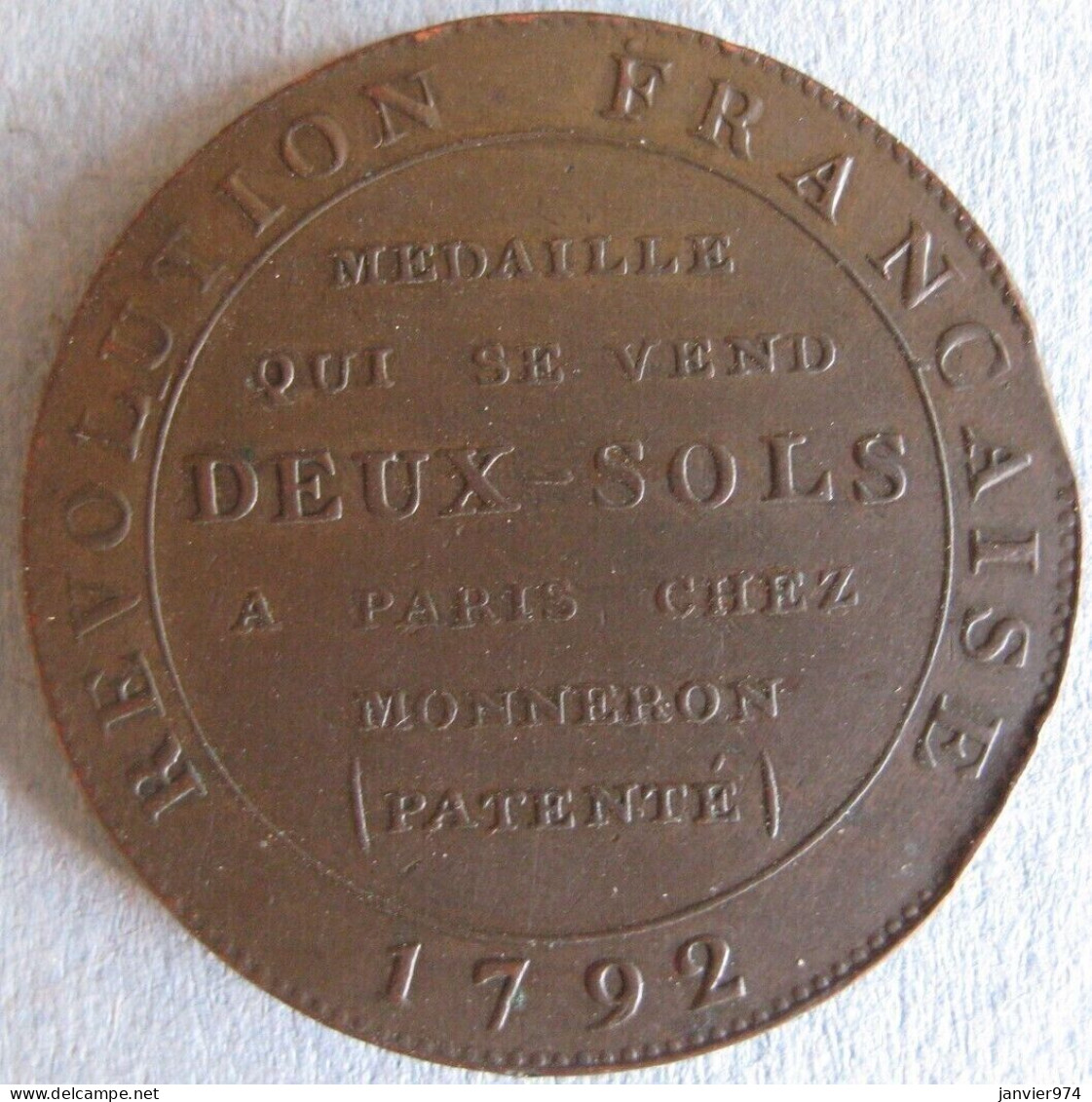 Monneron . 2 Sols à La Liberté Assise 1792 ("QUI SE VEND") Type 7a - Autres & Non Classés
