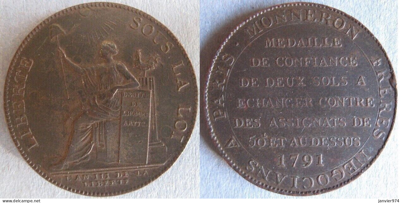 Monneron 2 Sols à La Liberté Assise 1791 Inédit, Non Répertorié Voir Descriptif - Altri & Non Classificati