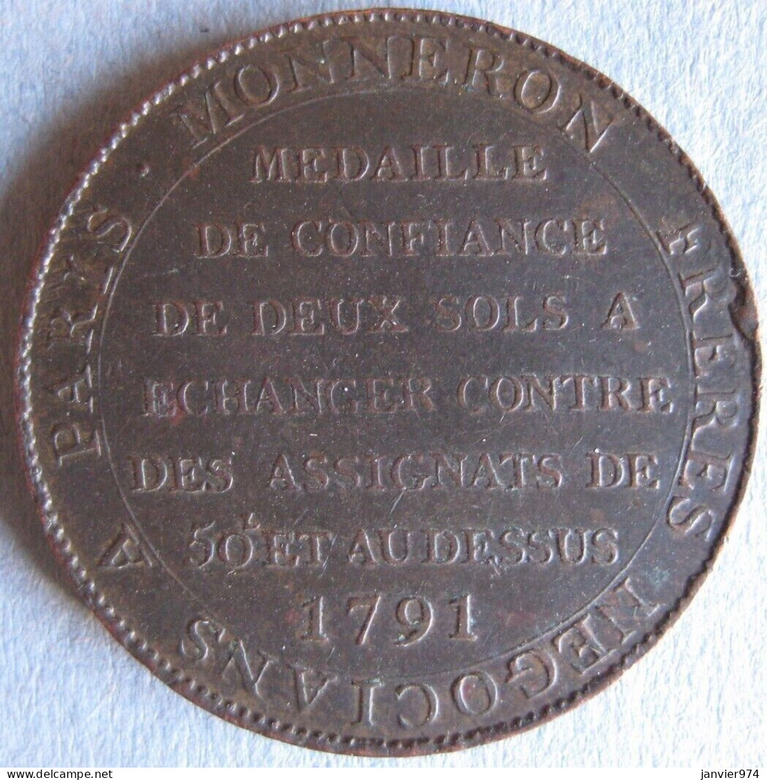 Monneron 2 Sols à La Liberté Assise 1791 Inédit, Non Répertorié Voir Descriptif - Otros & Sin Clasificación