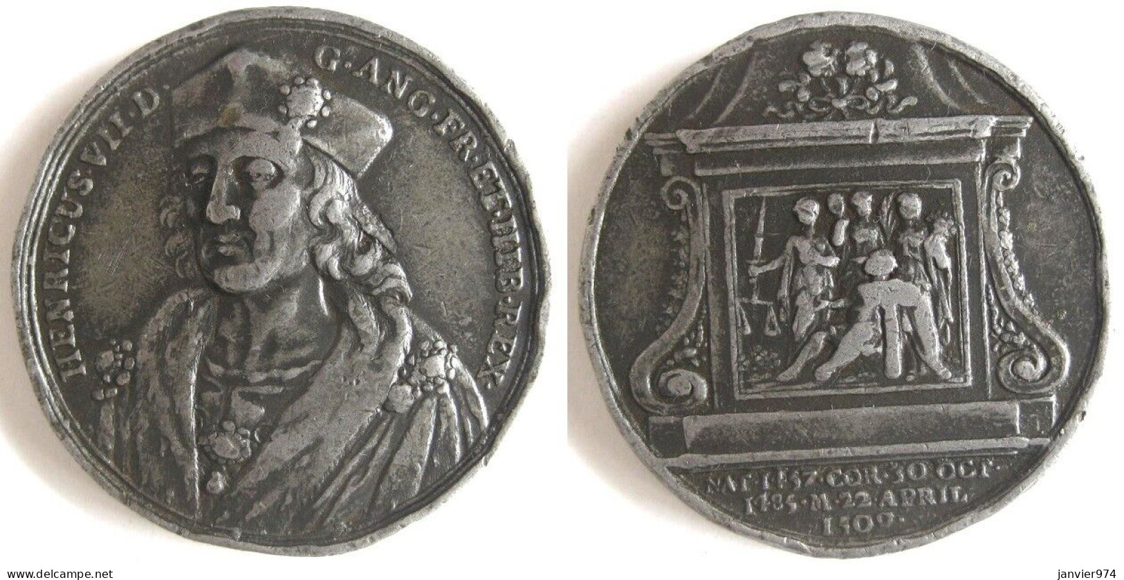 Médaille En étain. HENRI VII 1485-1509. Par J.DASSIER - Monarquía/ Nobleza
