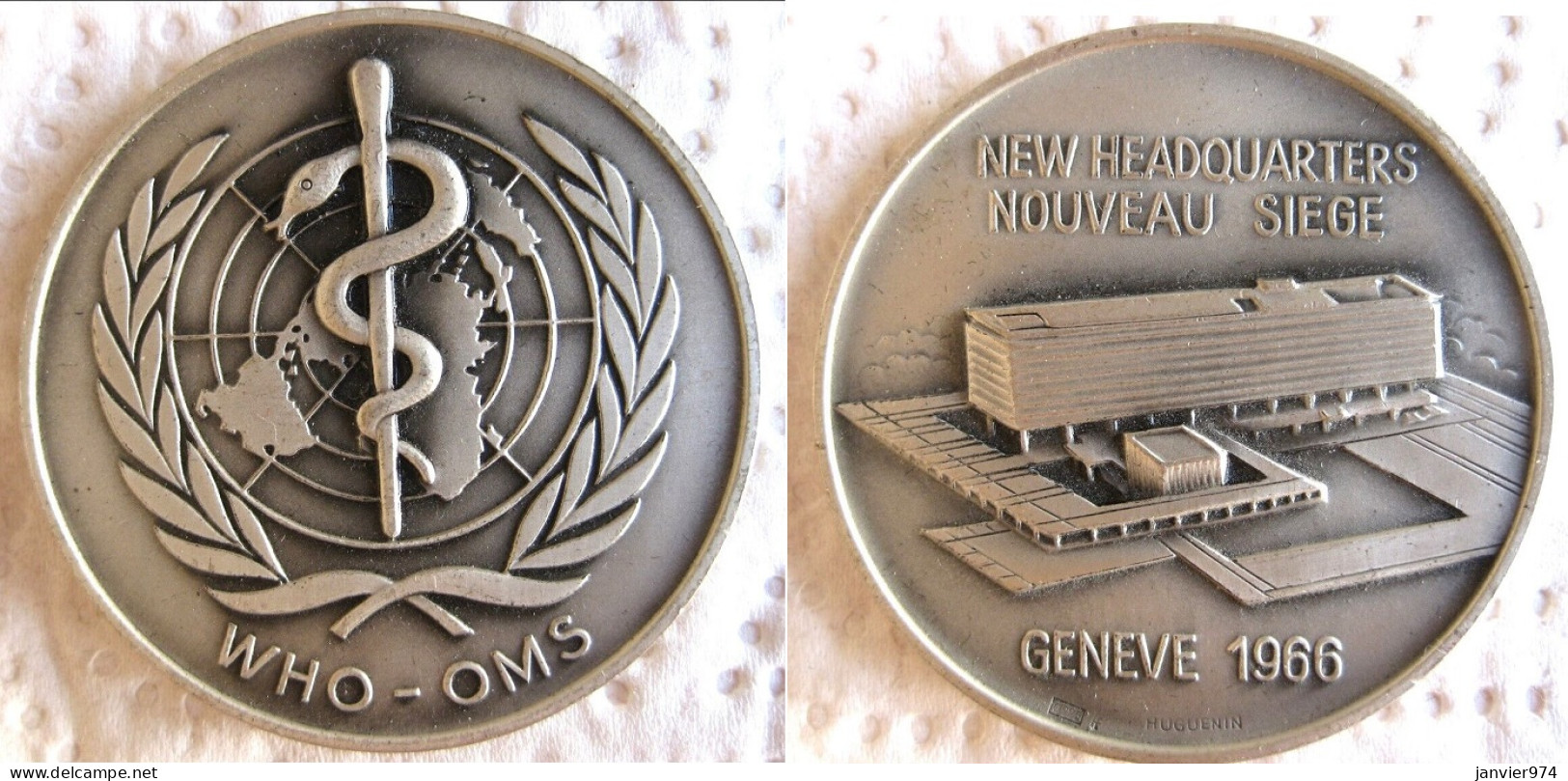 Suisse Médaille En Argent O. M. S, Nouveau Siège, Genève 1966, Par HUGENIN - Autres & Non Classés