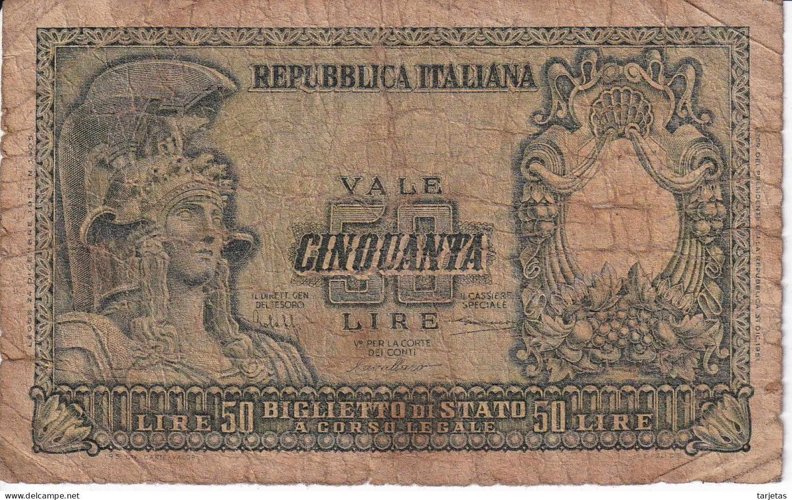 BILLETE DE ITALIA DE 50 LIRAS DEL AÑO 1951  (BANKNOTE) - 50 Liras