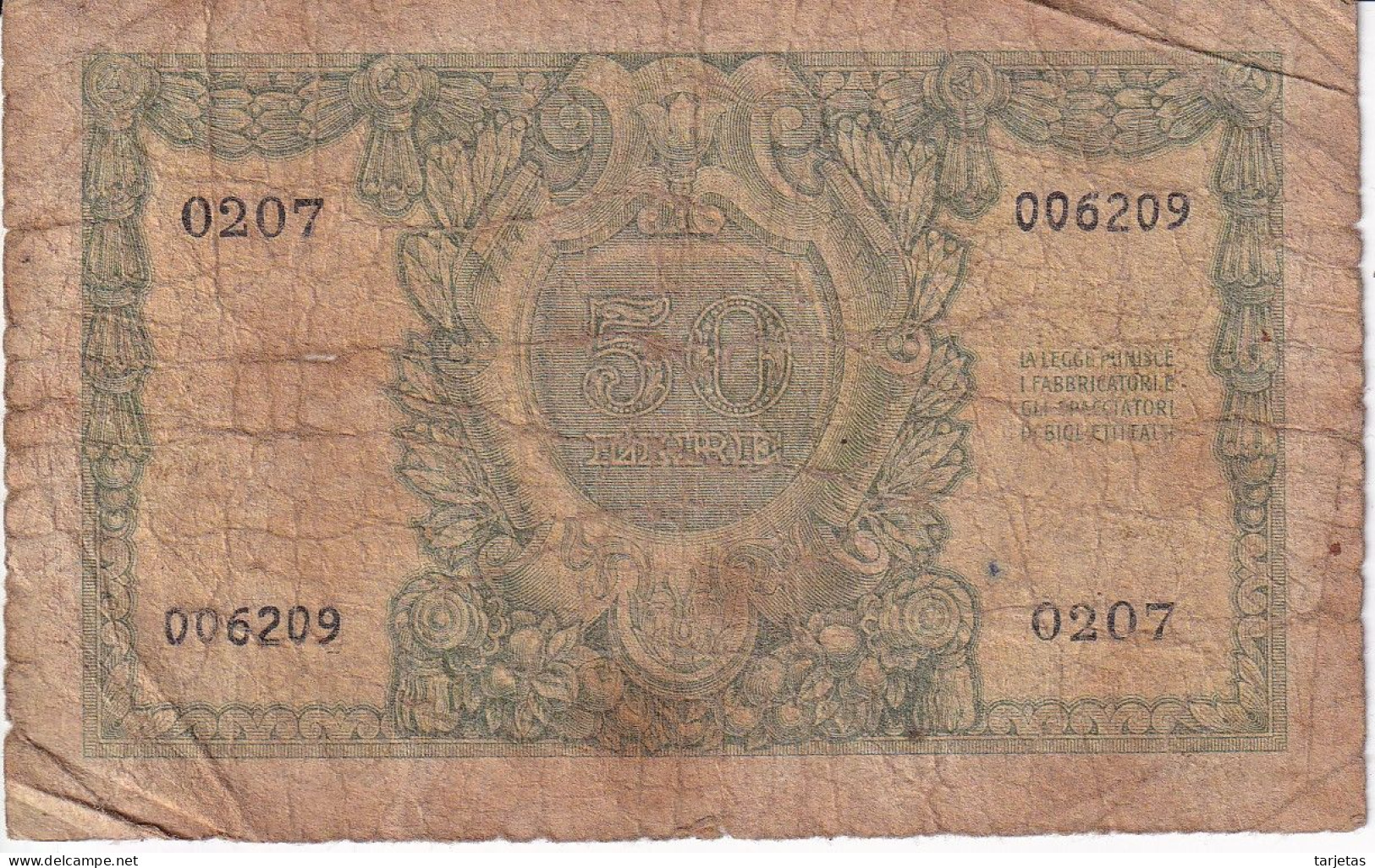 BILLETE DE ITALIA DE 50 LIRAS DEL AÑO 1951  (BANKNOTE) - 50 Liras