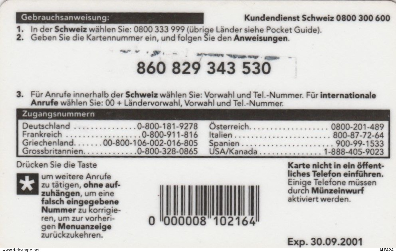 PREPAID PHONE CARD SVIZZERA (CK5560 - Suisse