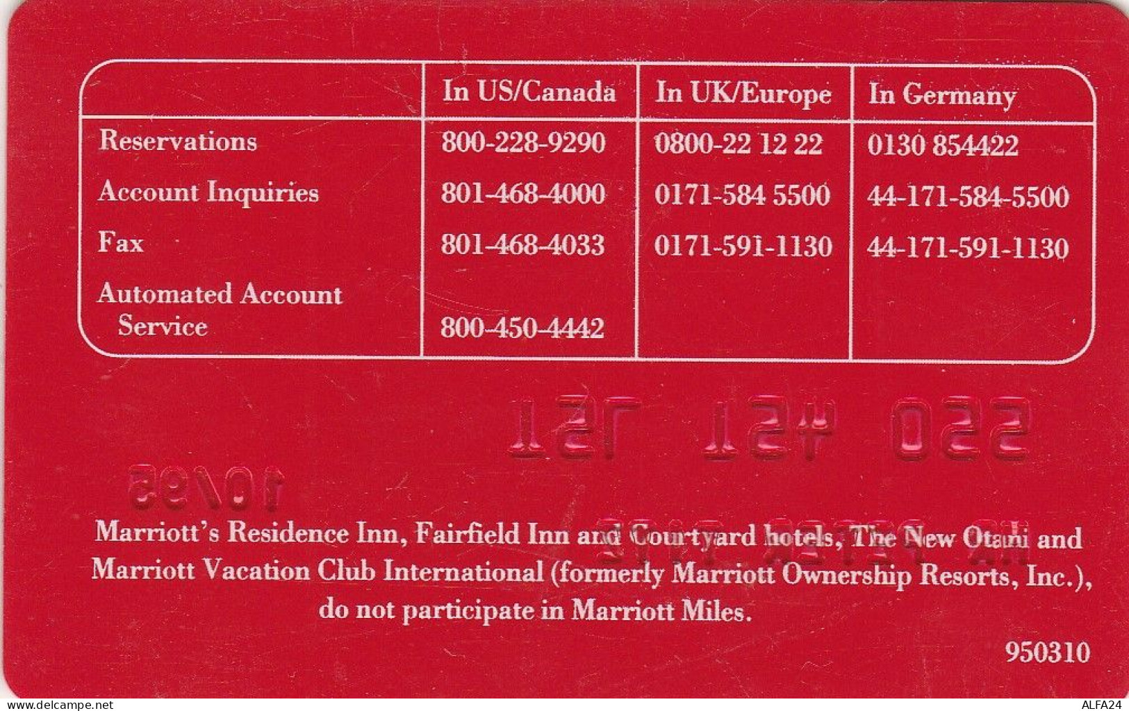 CARTA SERVIZI MARRIOTT MILES (CK7350 - Autres & Non Classés