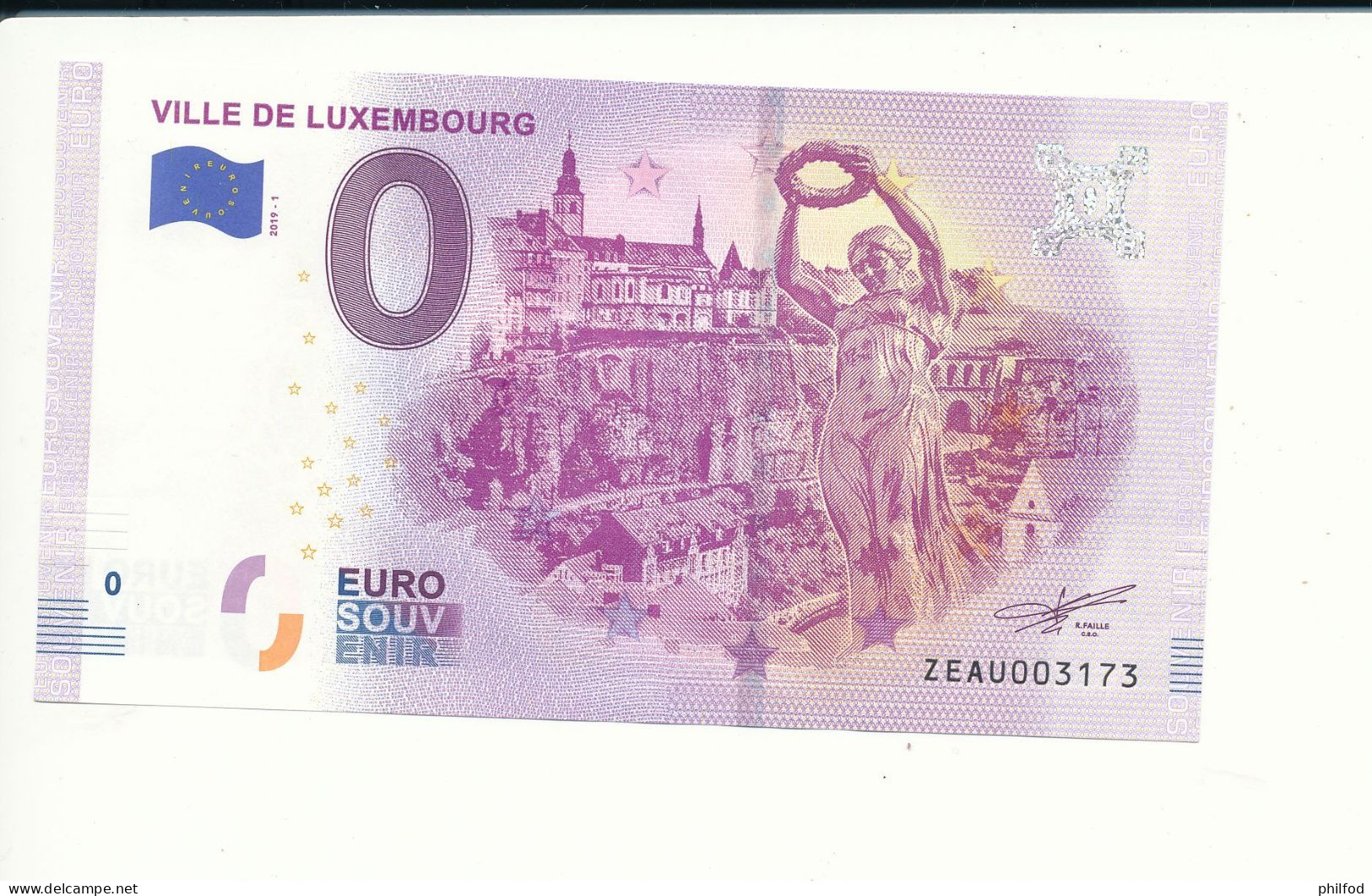 Billet Touristique 0 Euro - VILLE DE LUXEMBOURG - ZEAU -  2019-1 - N° 3173 - Altri & Non Classificati