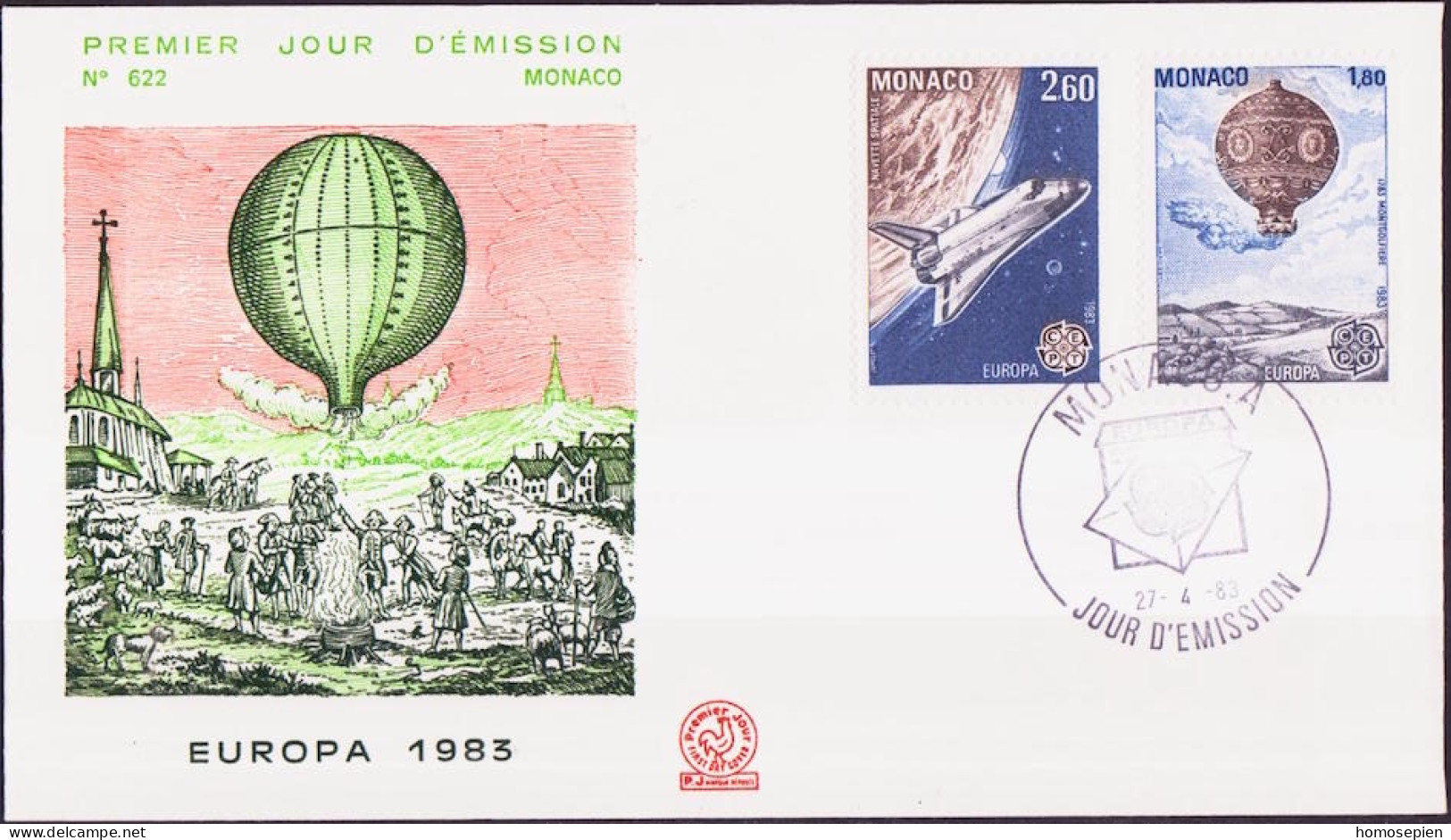 Europa CEPT 1983 Monaco FDC Y&T N°1365 à 1366 - Michel N°1579A à 1580A - 1983