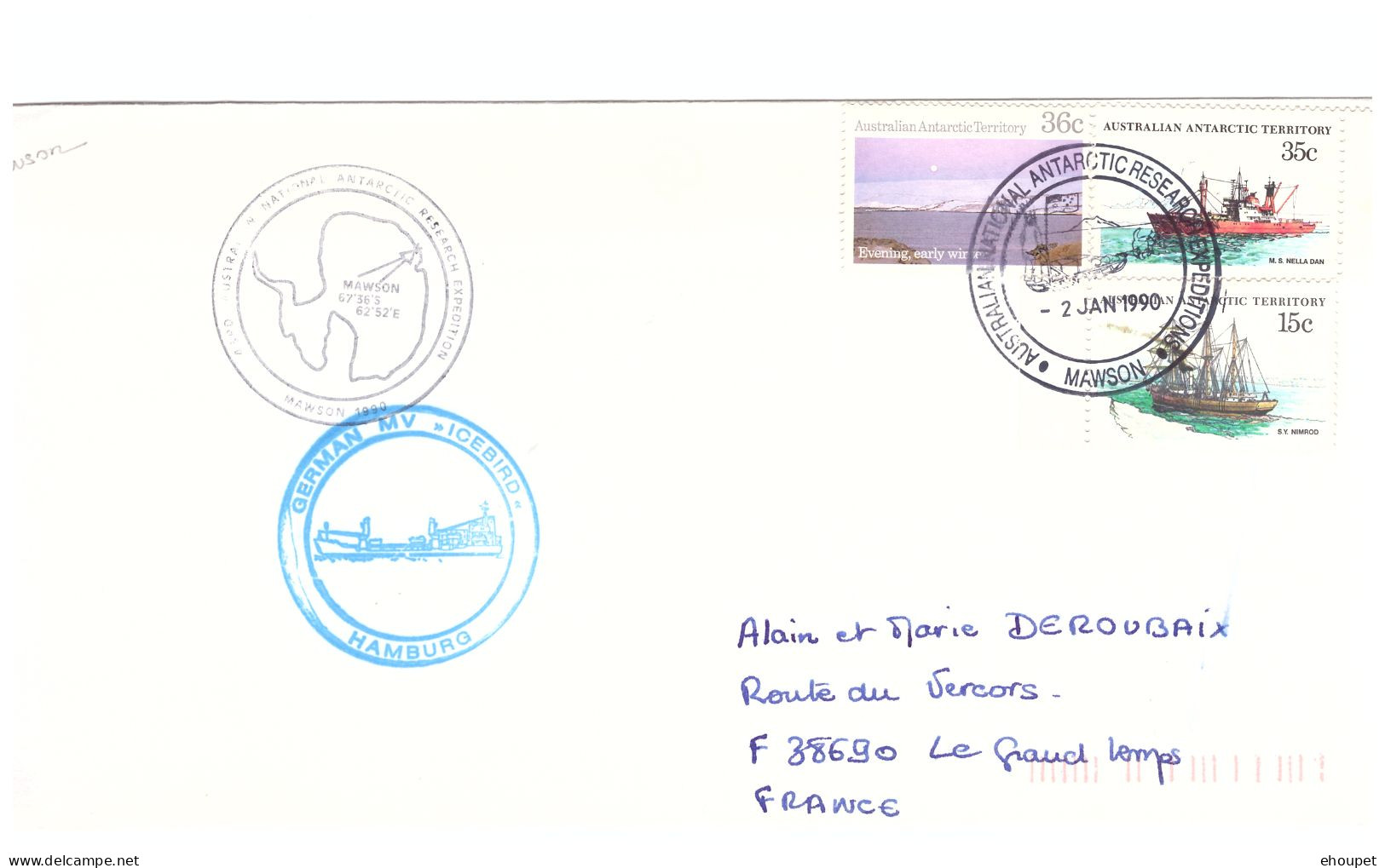 2 JANVIER 1990 ICEBIRD A MAWSON - Covers & Documents