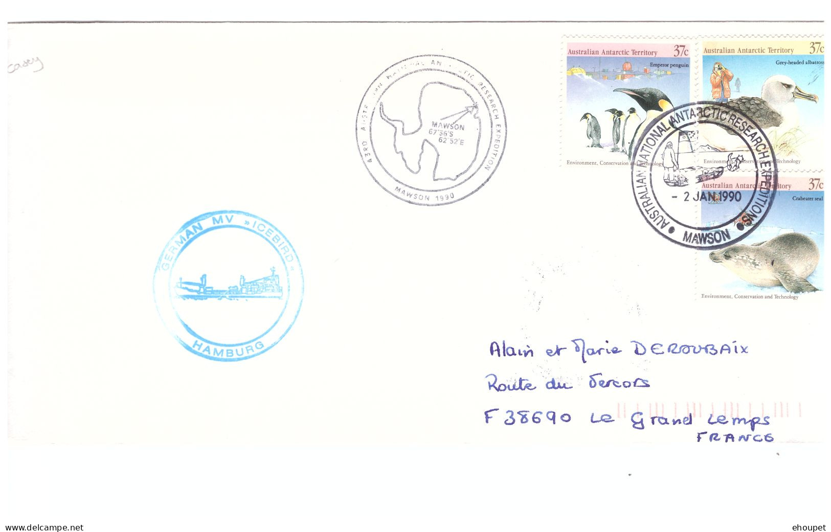 2 JANVIER 1990 ICEBIRD A MAWSON - Briefe U. Dokumente