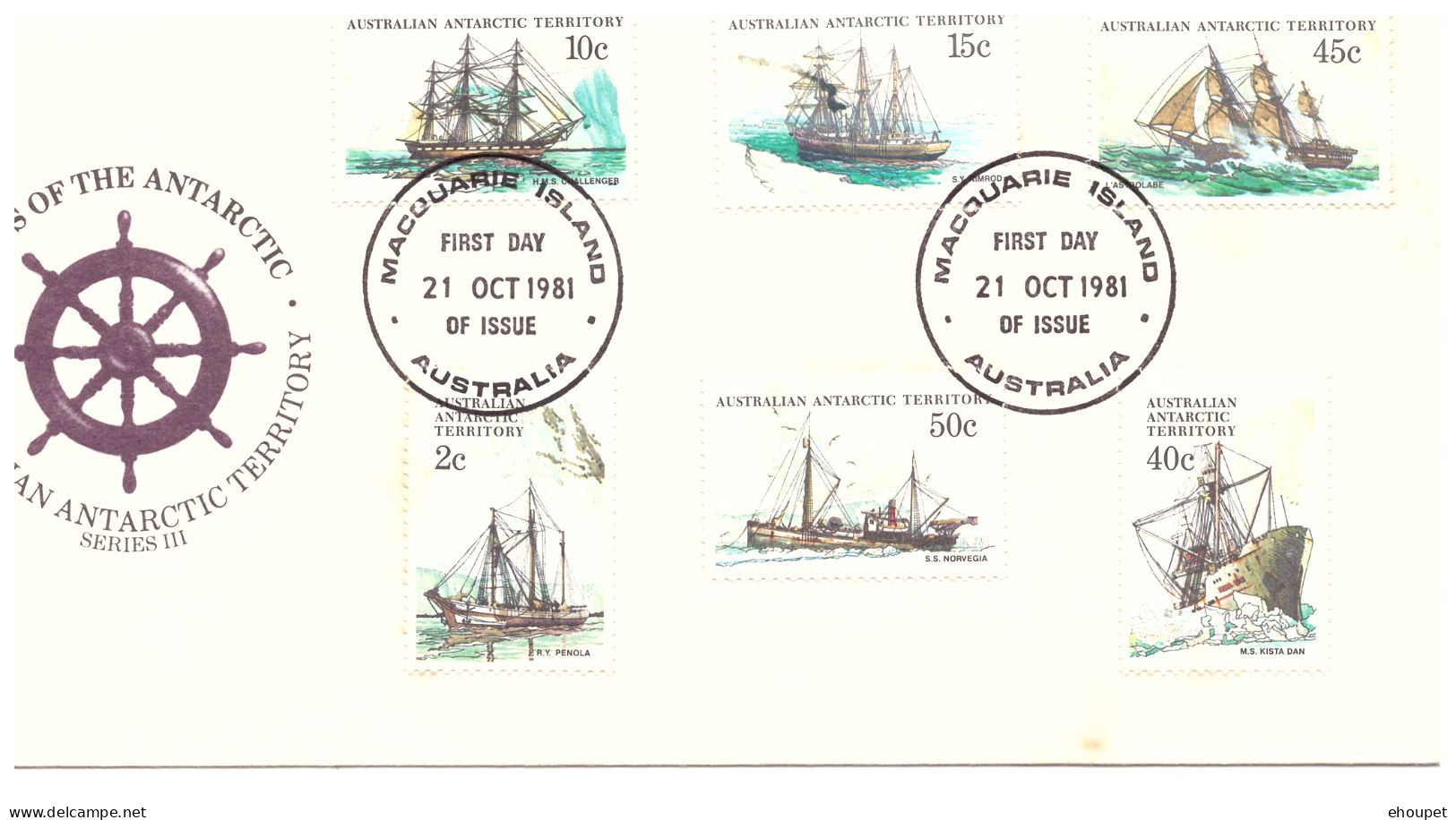 FDC SHIPS OF THE ANTARCTIC 21 OCTOBRE 1981 MACQUARIE ISLAND - FDC