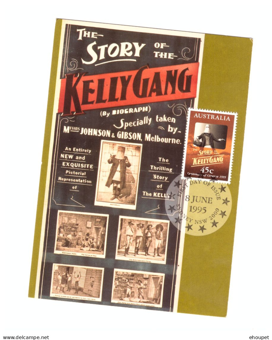 FDC 8 JUIN 1995 CENTENARY OF CINEMA THE STORY OF THE KELLY GANGI - Maximumkaarten